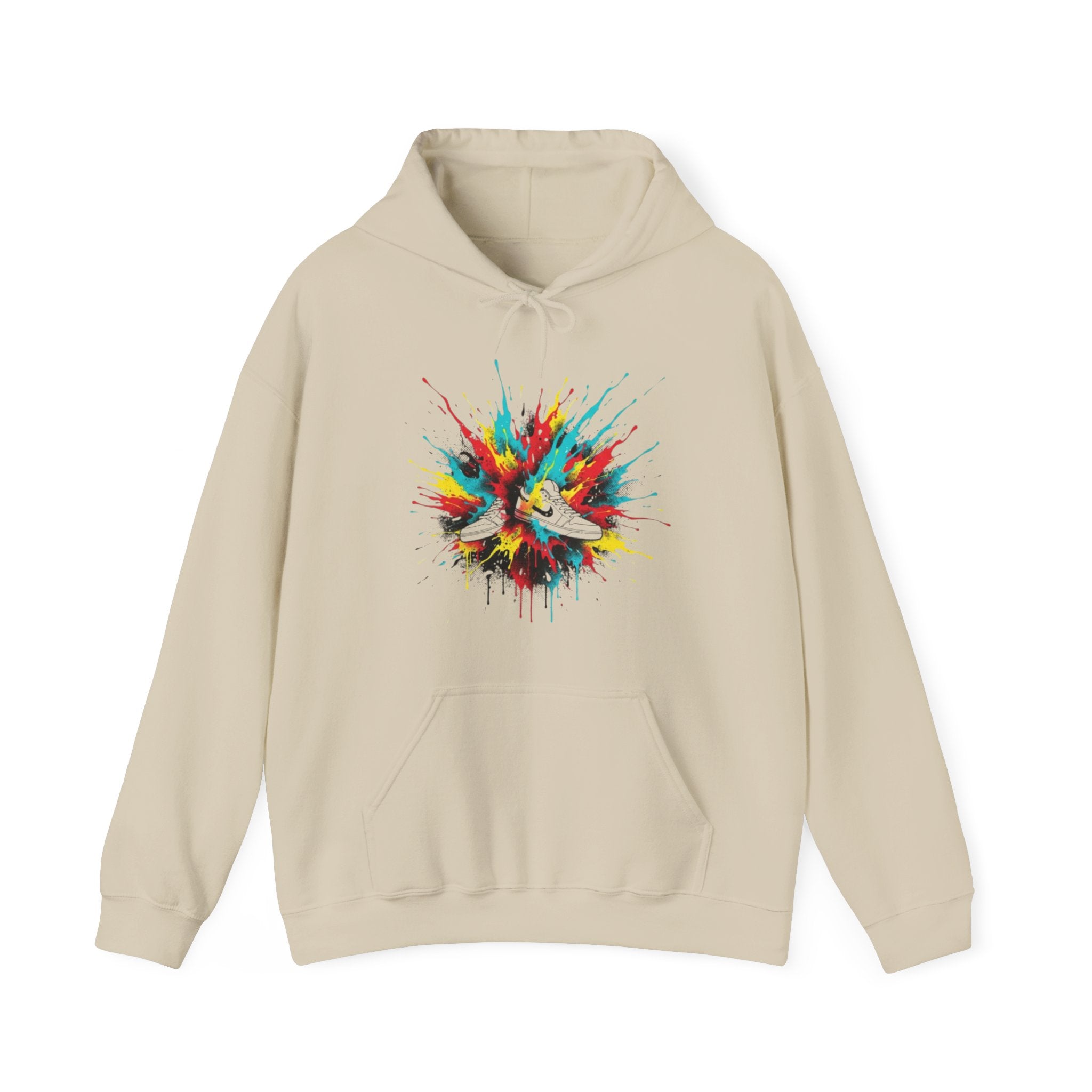 Color Splash Sneakers Hoodie – Vibrant Paint Shoes Graphic Sweatshirt