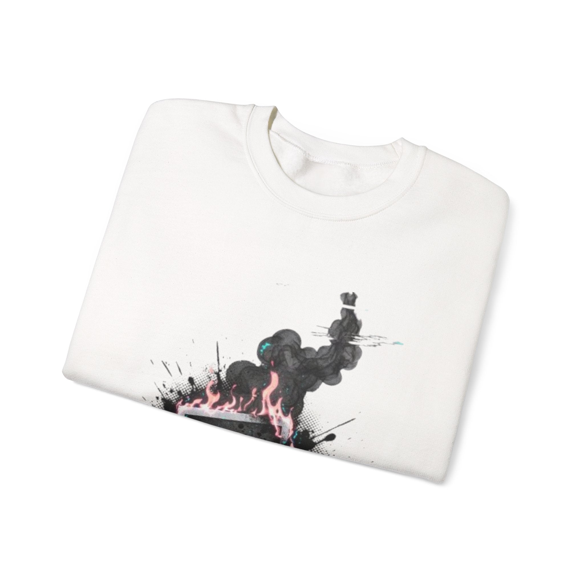 Burning Polaroid Crewneck Sweatshirt — Vintage Photo Flame Graphic