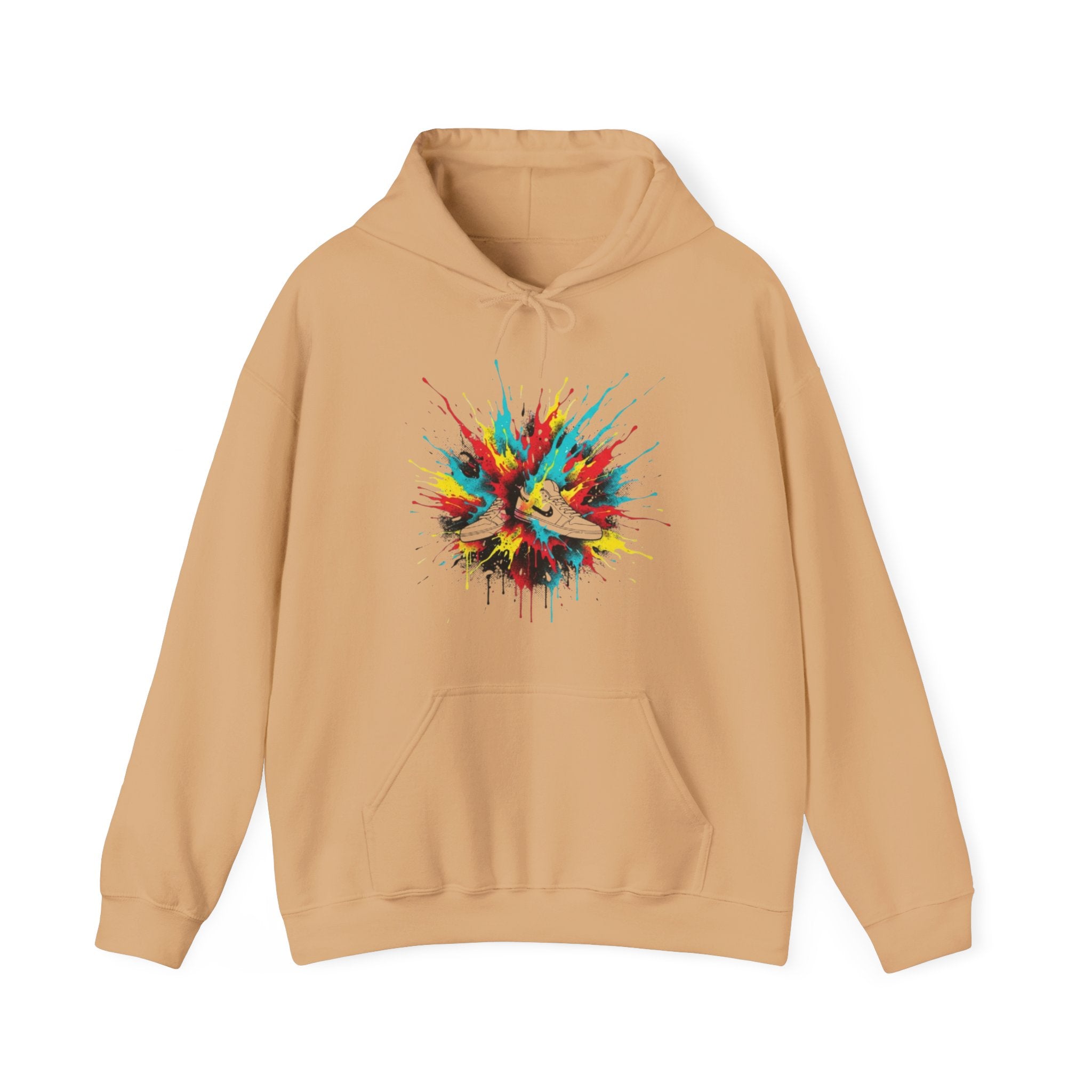 Color Splash Sneakers Hoodie – Vibrant Paint Shoes Graphic Sweatshirt