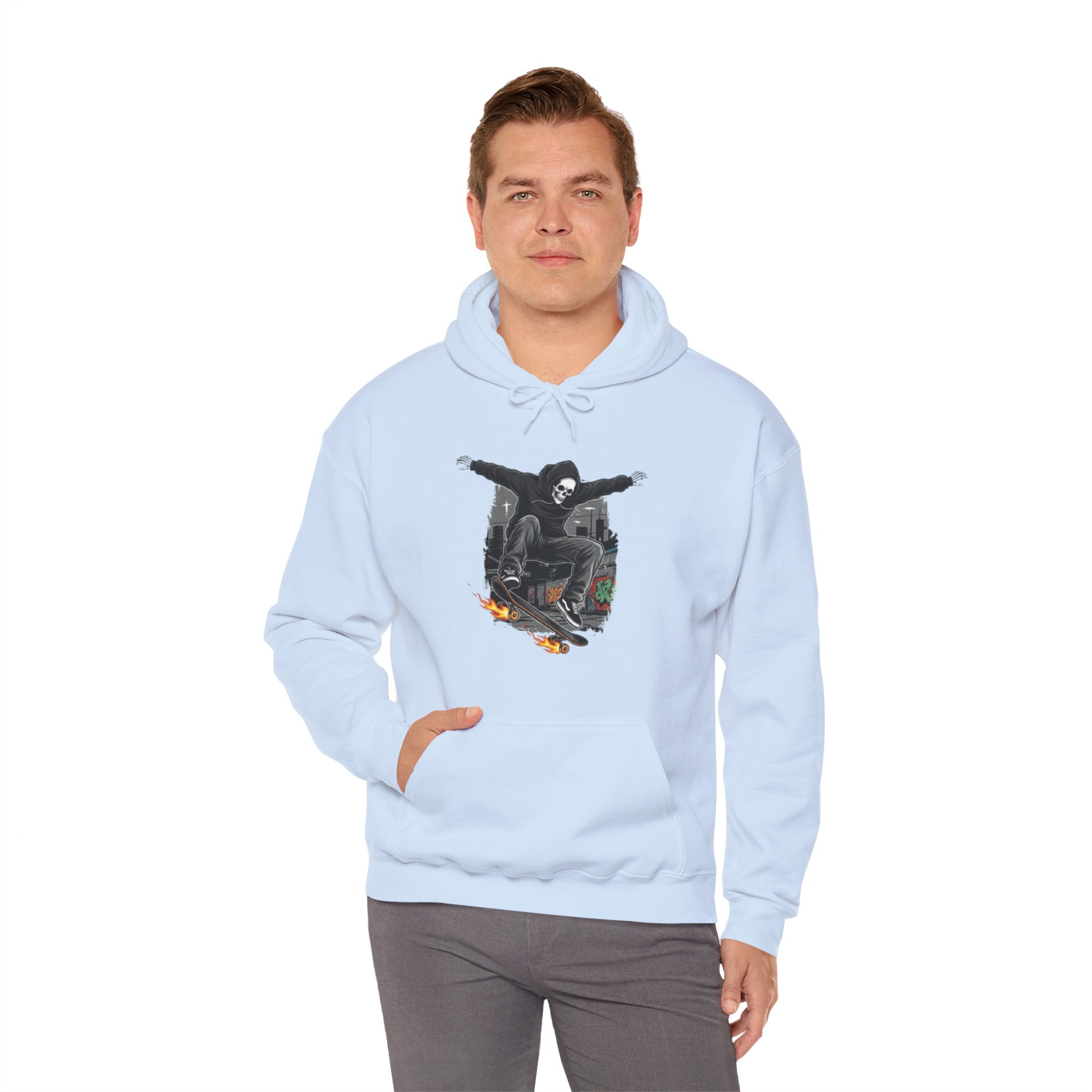 Skull Skateboarder Hoodie – Grim Reaper Skate Graphic Pullover