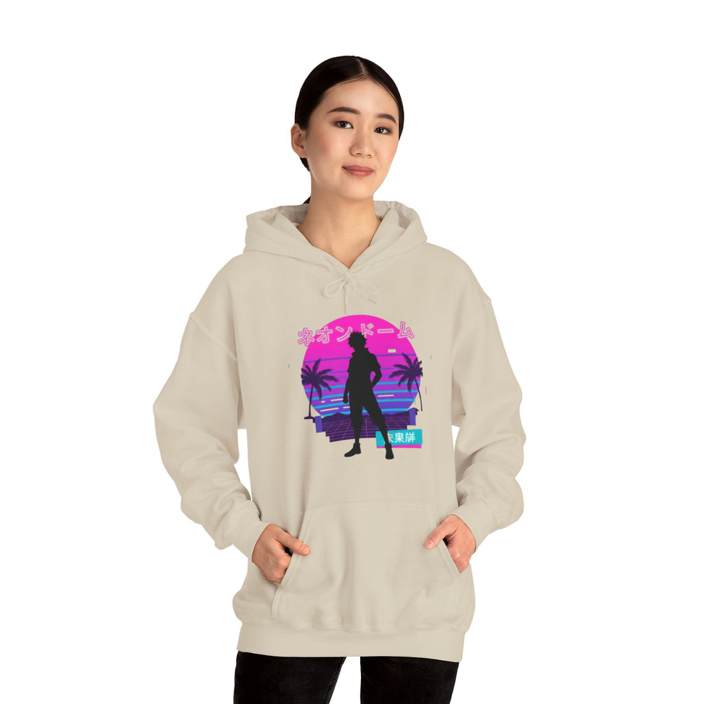 Retro Vaporwave Hoodie — Neon Sunset Silhouette