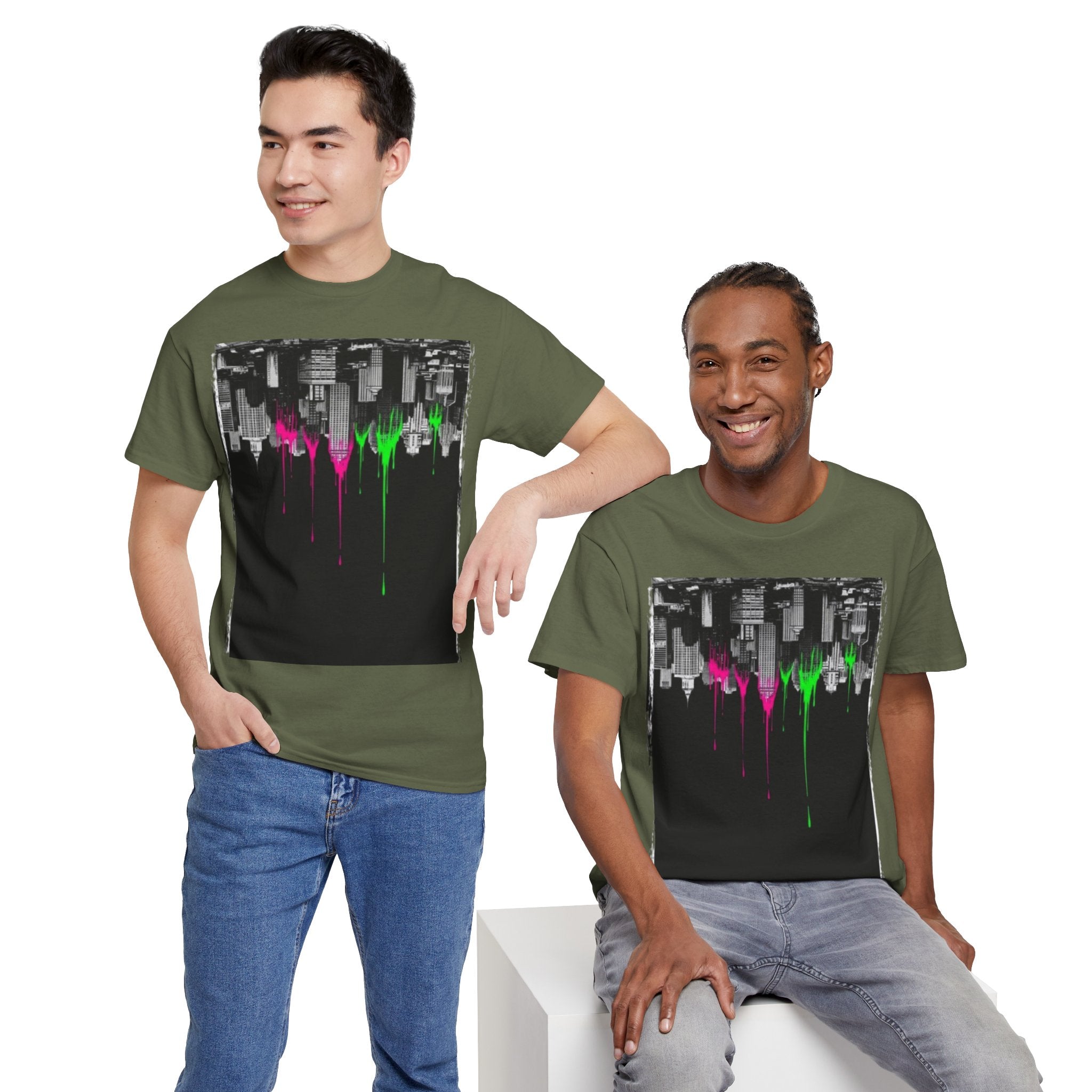City Drip T-Shirt — Neon Skyline Paint Drip Graphic Tee