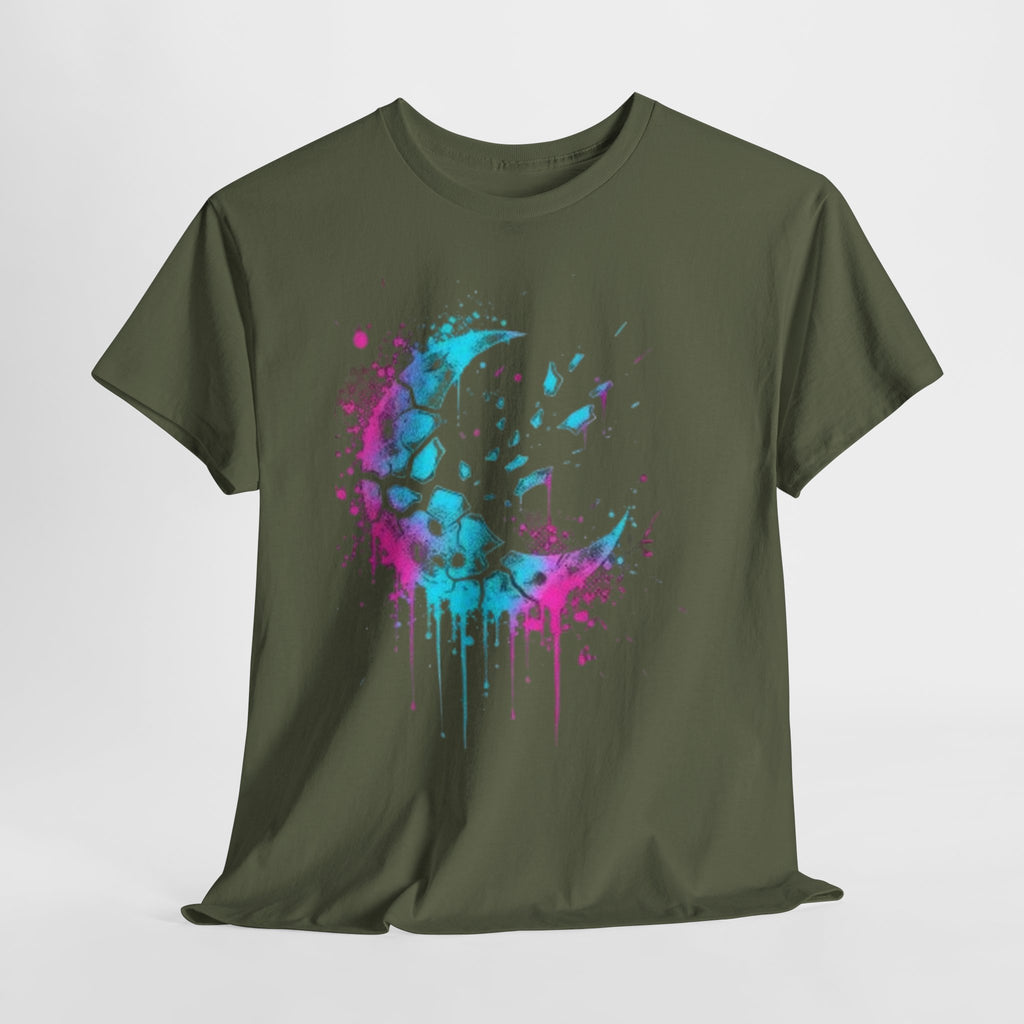 Paint-Splash Crescent Moon T-Shirt — Neon Galaxy Art Tee