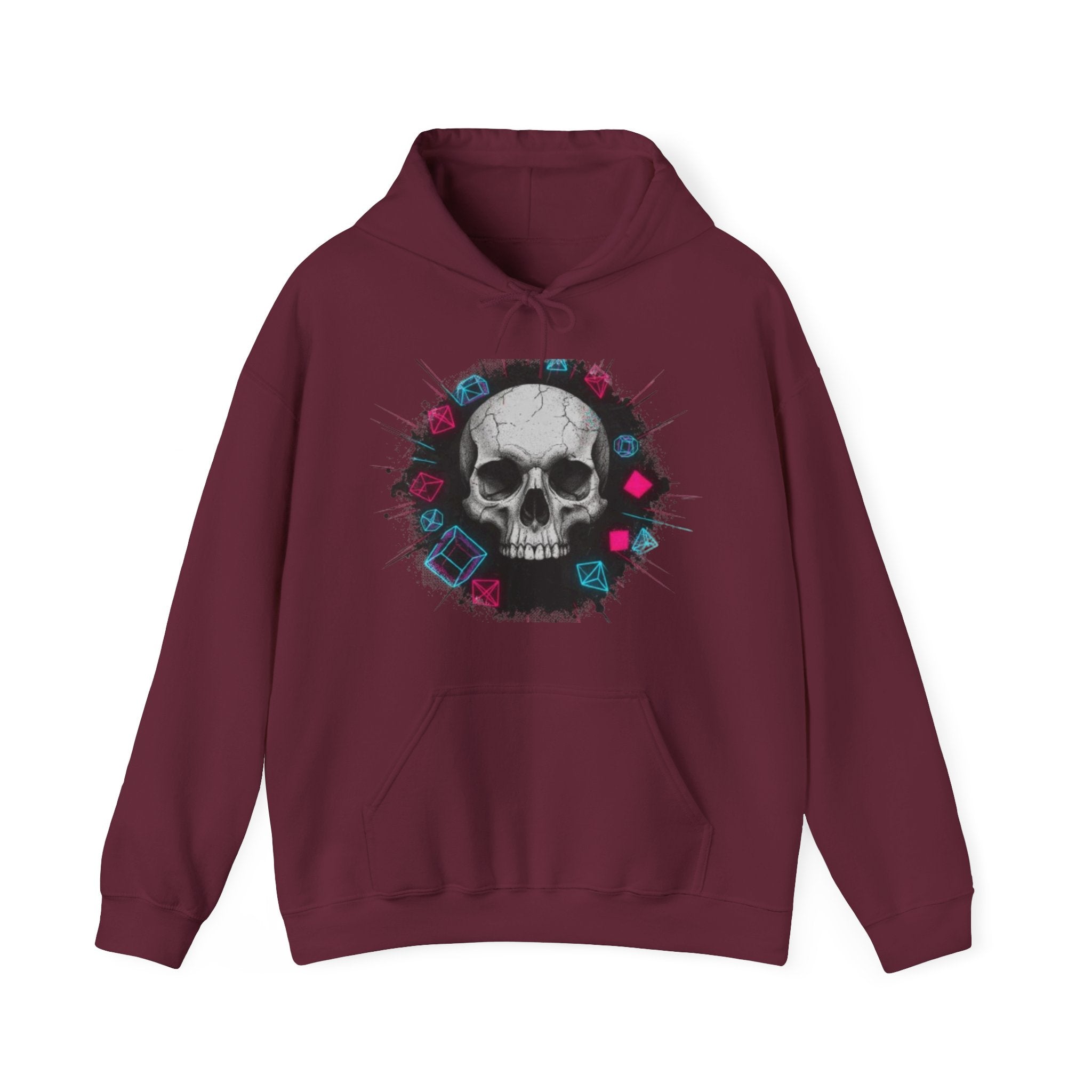 Skull Retro Vaporwave Hoodie — Neon 80s Skull Graphic Sweatshirt