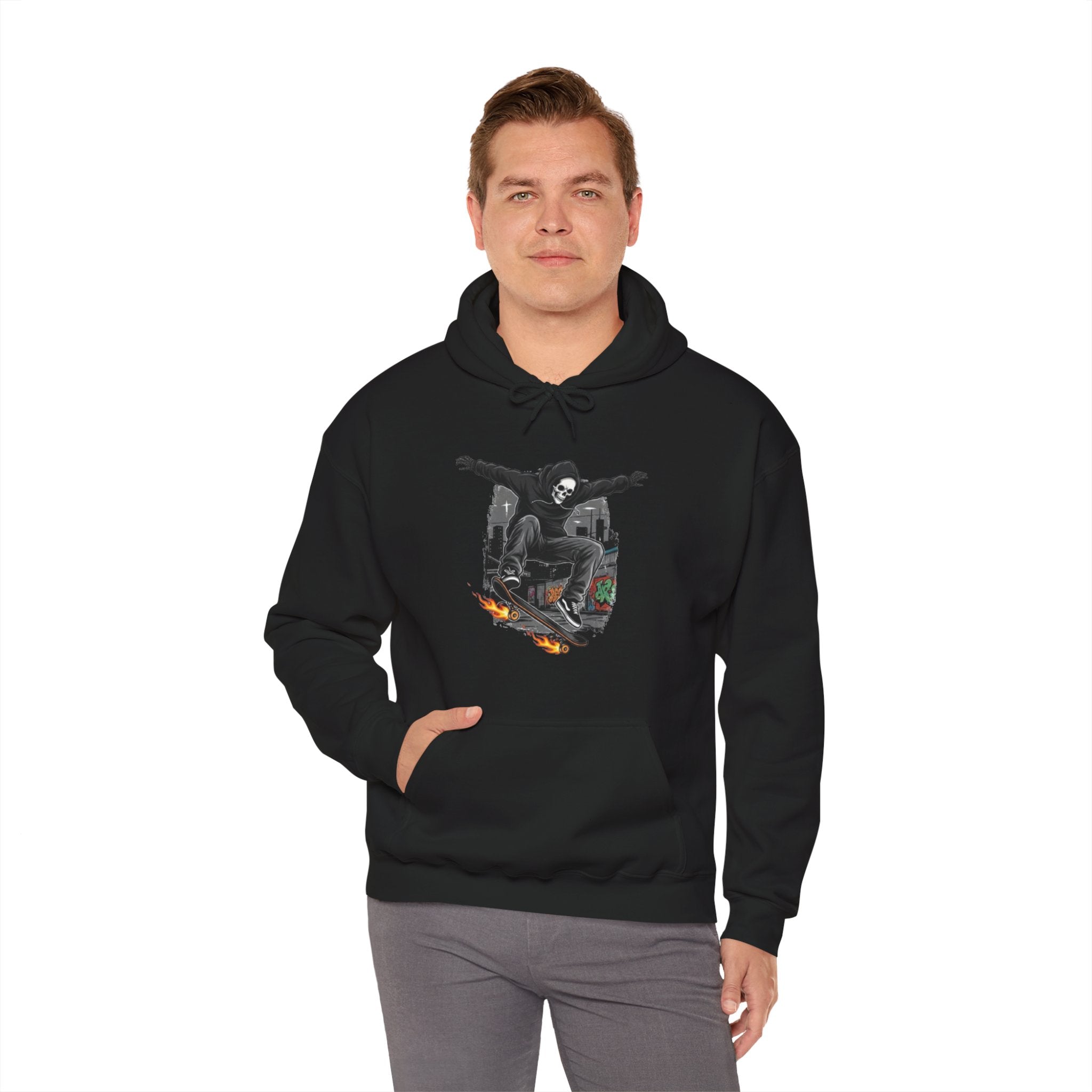 Skull Skateboarder Hoodie – Grim Reaper Skate Graphic Pullover