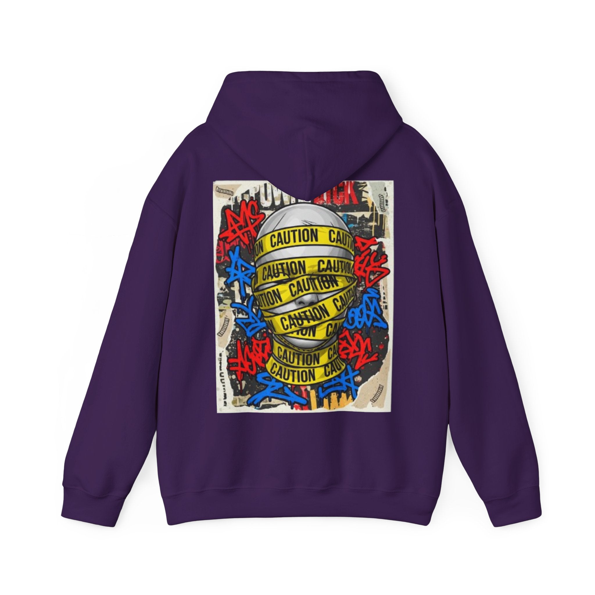 Caution Tape Skull Hoodie — Streetwear Graffiti Pullover