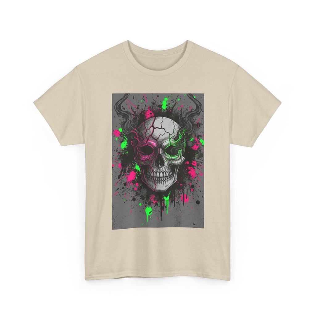 Skull Graffiti T‑Shirt — Neon Green & Pink Drip Skull Tee