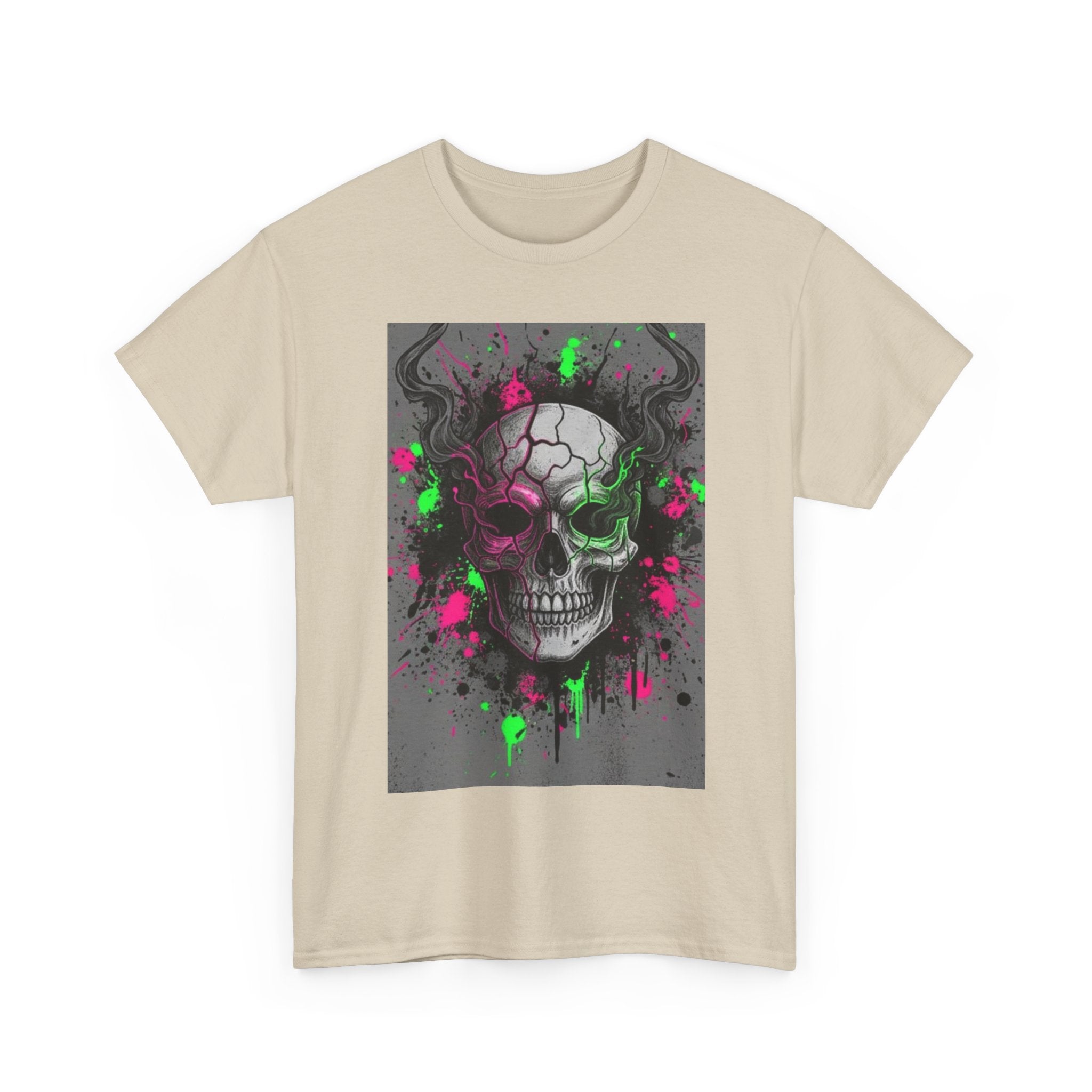 Skull Graffiti T‑Shirt — Neon Green & Pink Drip Skull Tee