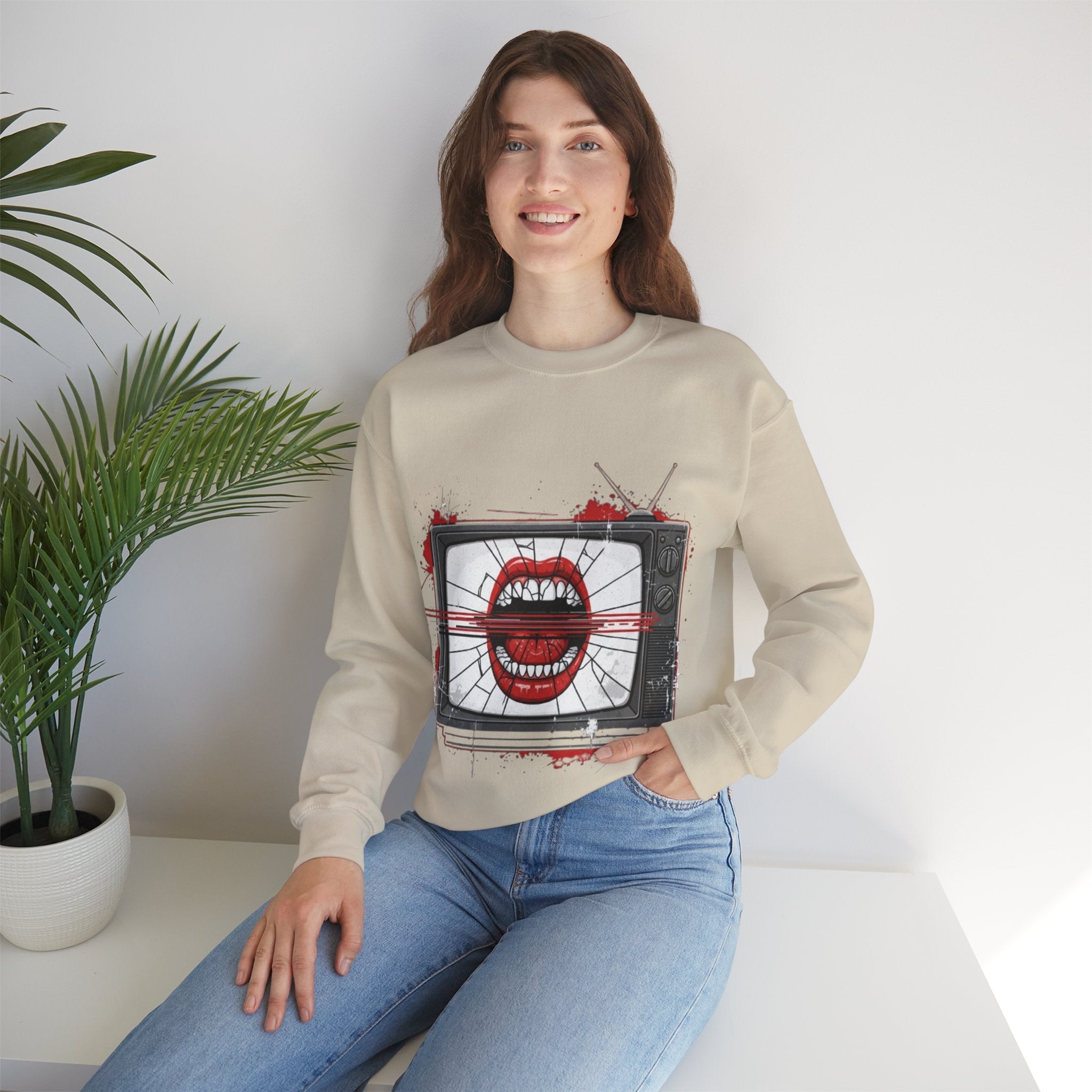 Graphic Sweatshirt — Retro TV with Screaming Mouth Design