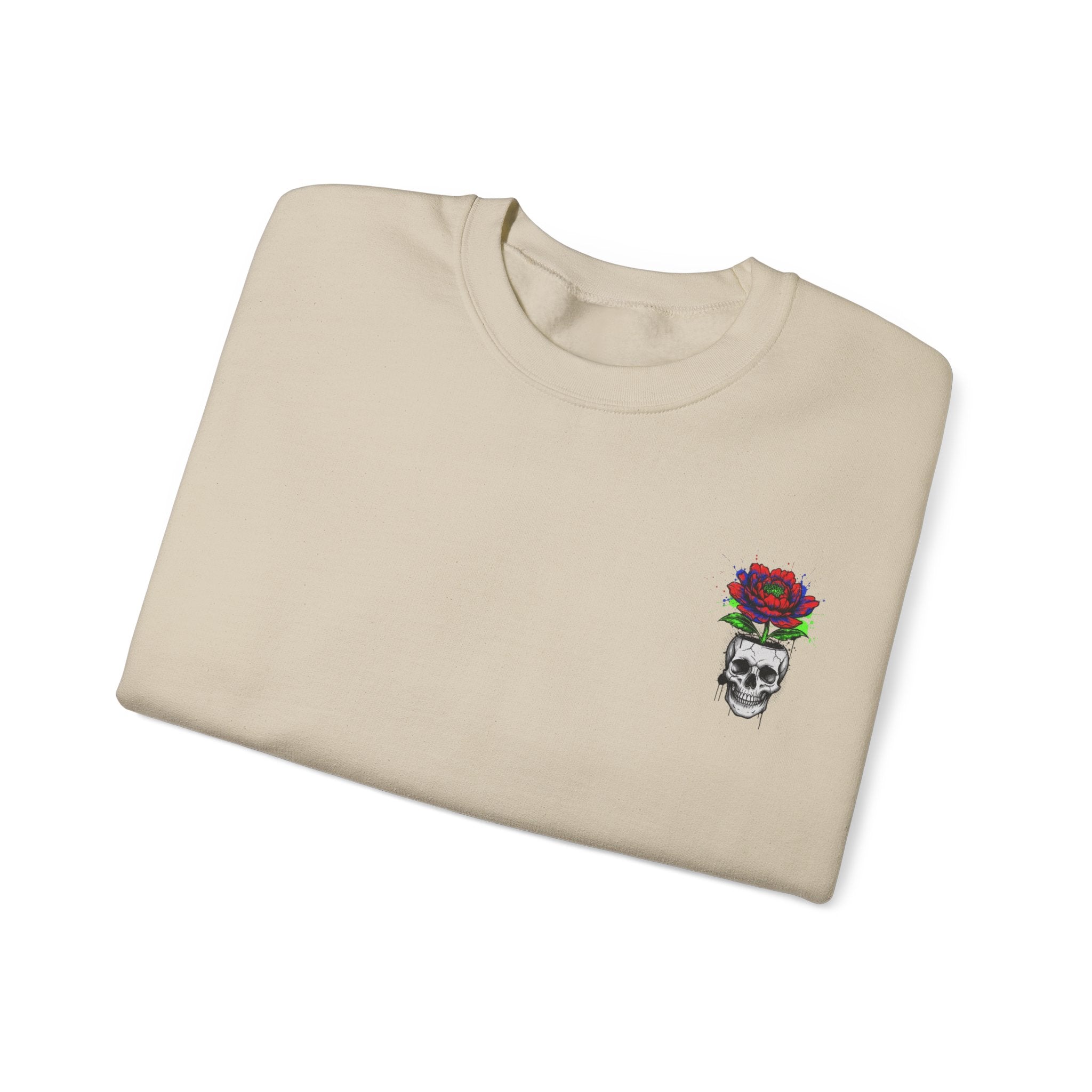 Skull with Red Rose Crewneck Sweatshirt