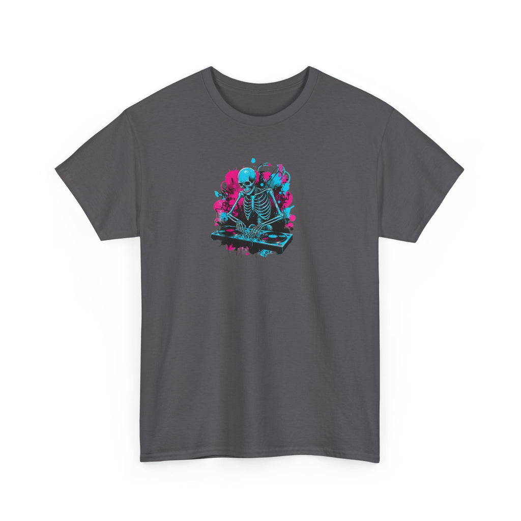 Neon Skeleton Synthwave Tee — Retro Vaporwave Skull Graphic T-Shirt