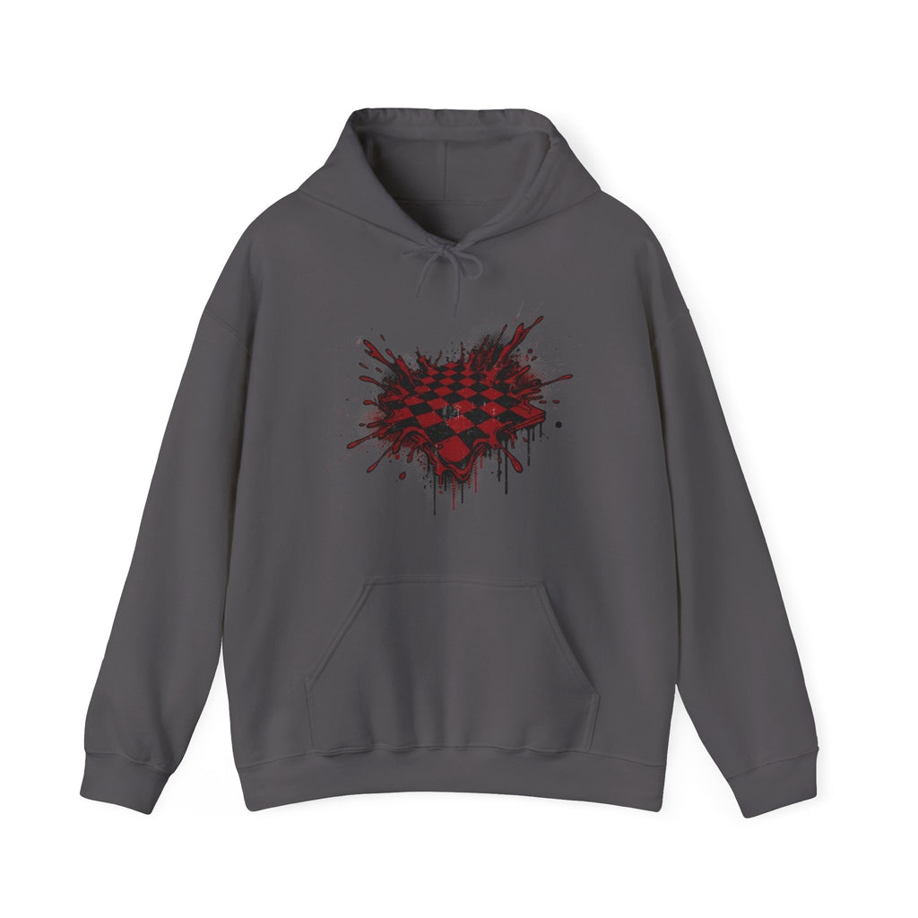 Red Grunge Checkerboard Heart Hoodie – Gothic Streetwear Pullover