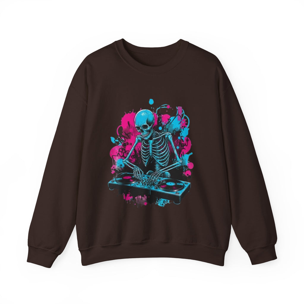 DJ Skeleton Crewneck Sweatshirt – Neon Skull DJ Graphic Pullover