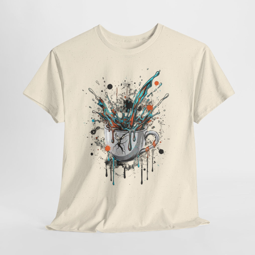 Artistic Splash Coffee Mug Tee — Paint Splatter Coffee Cup Graphic T-Shirt
