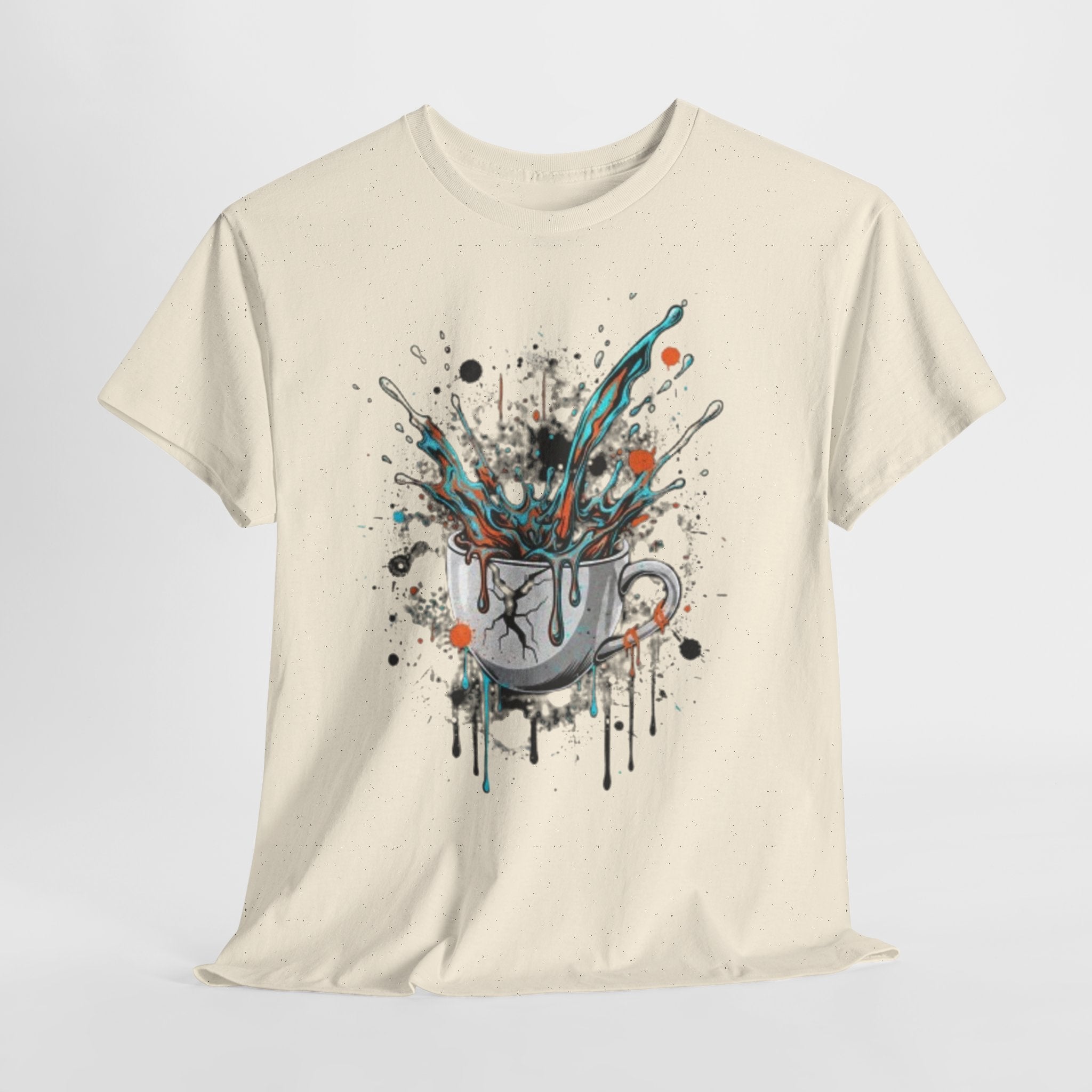 Artistic Splash Coffee Mug Tee — Paint Splatter Coffee Cup Graphic T-Shirt