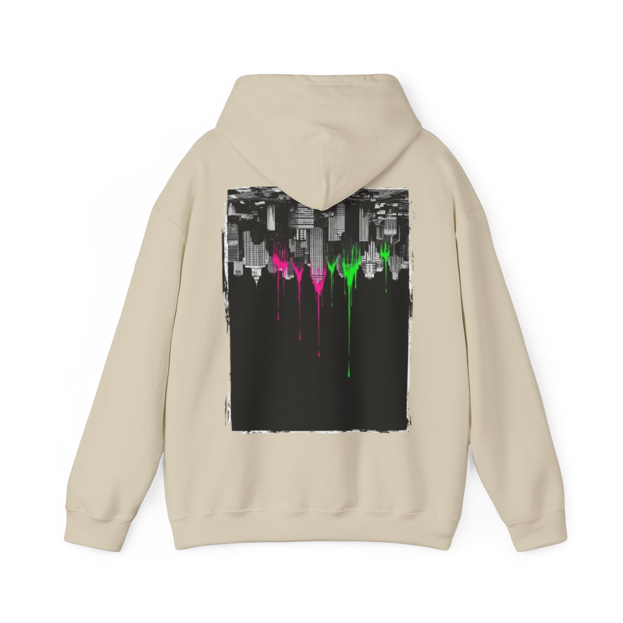 City Skyline Drip Hoodie — Neon Paint Urban Streetwear