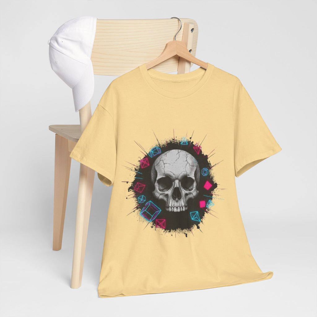 Skull Splash Graphic Tee — Neon Roses & Dice Skull T-Shirt