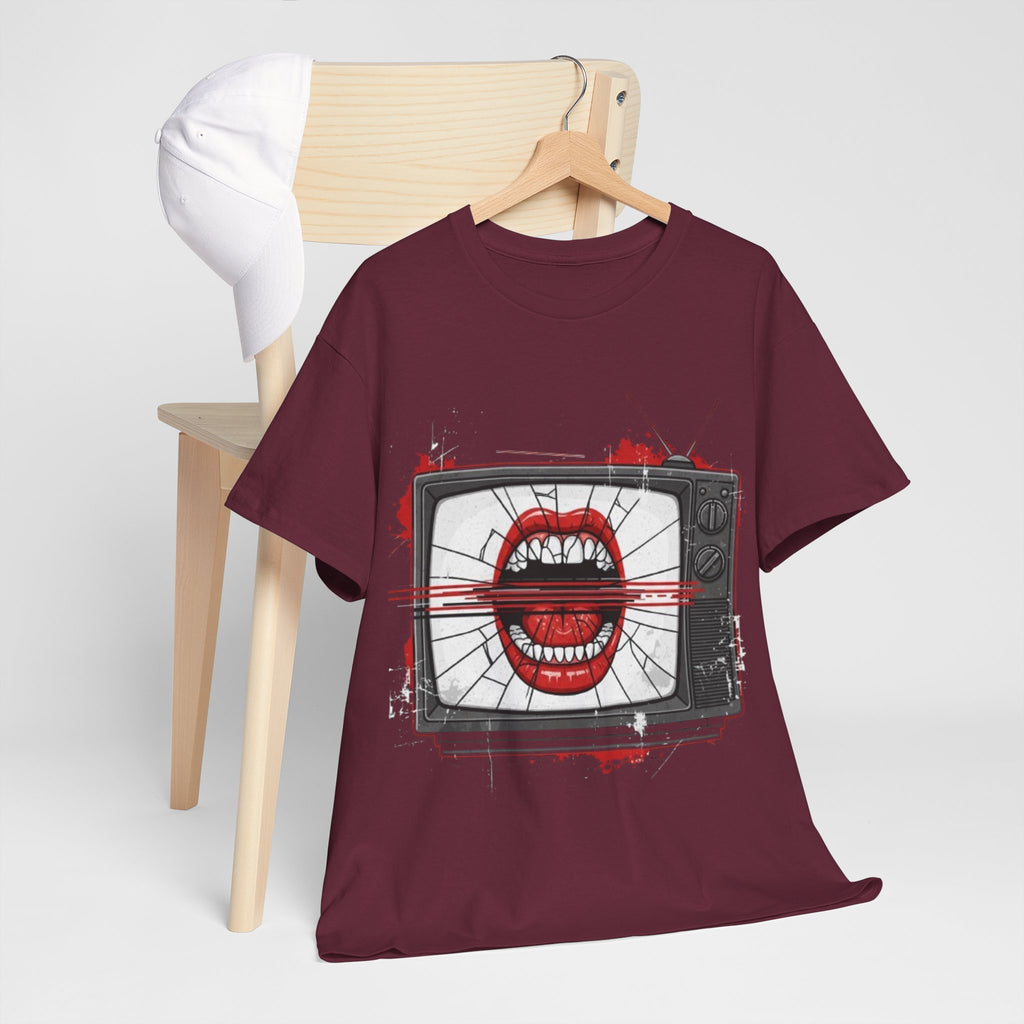TV Screen with Screaming Mouth Graphic Tee — Retro Horror Punk T-Shirt
