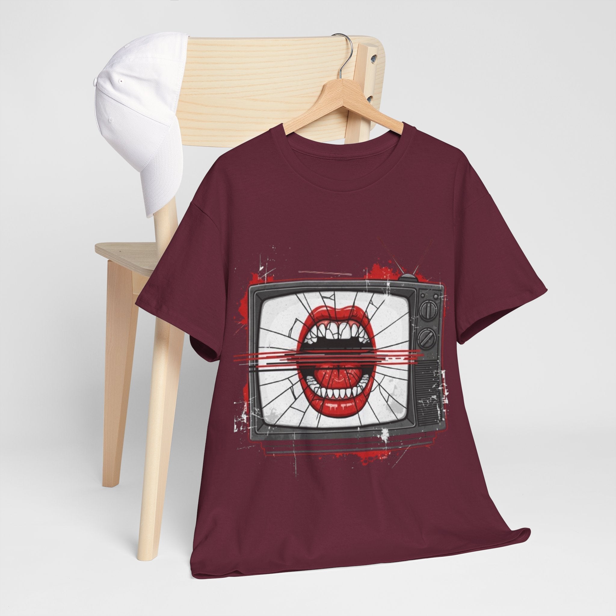 TV Screen with Screaming Mouth Graphic Tee — Retro Horror Punk T-Shirt
