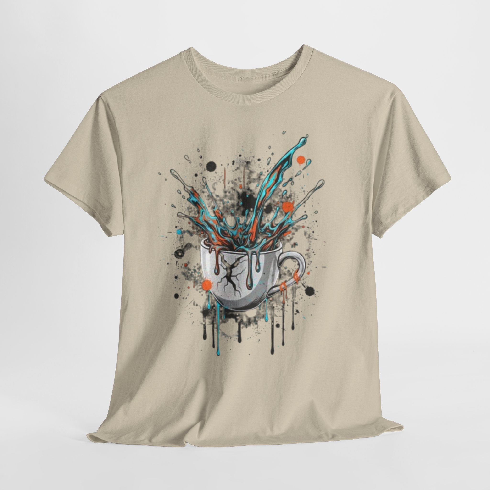 Artistic Splash Coffee Mug Tee — Paint Splatter Coffee Cup Graphic T-Shirt