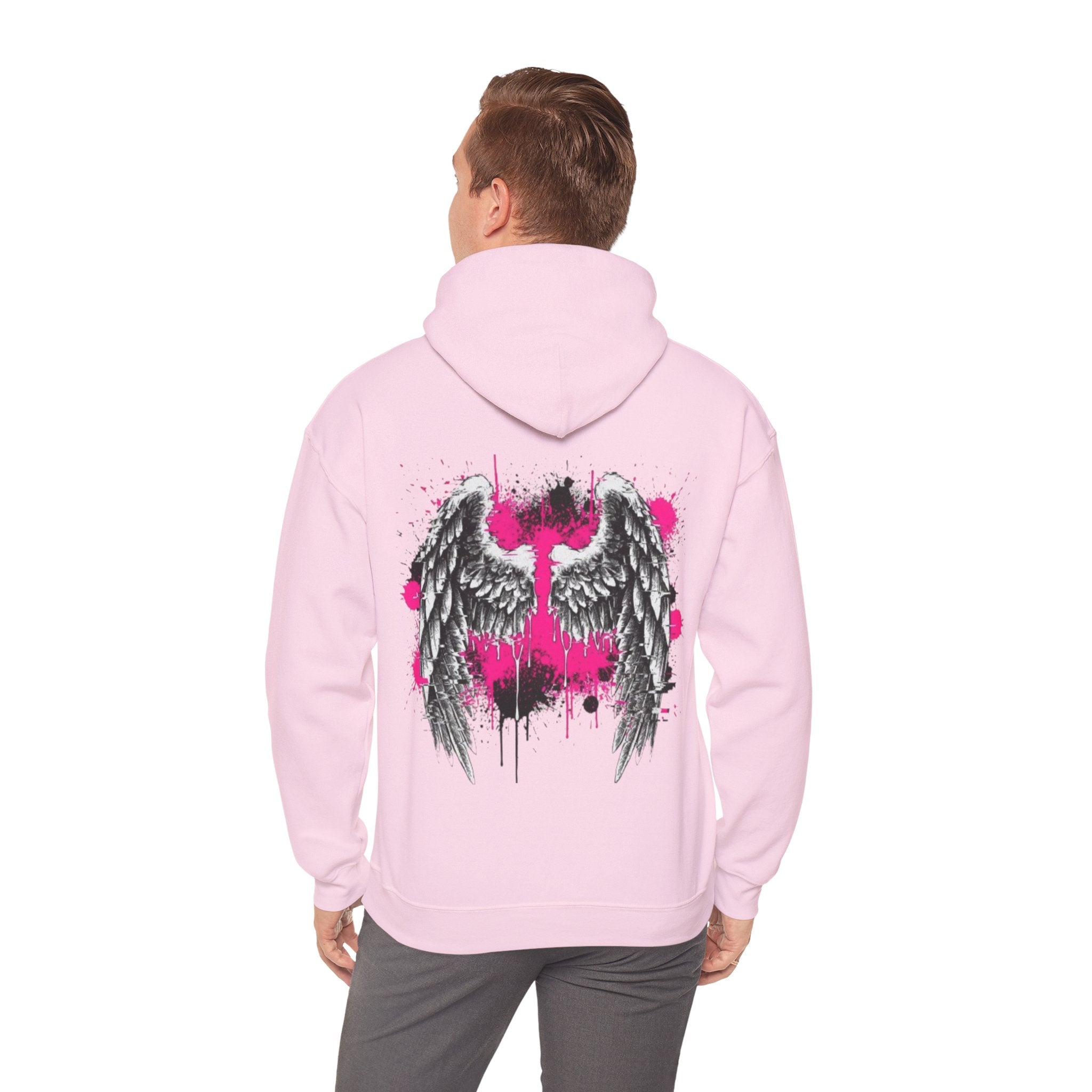 Angel Wings Hoodie — Grunge Pink Spray Paint Graphic Pullover