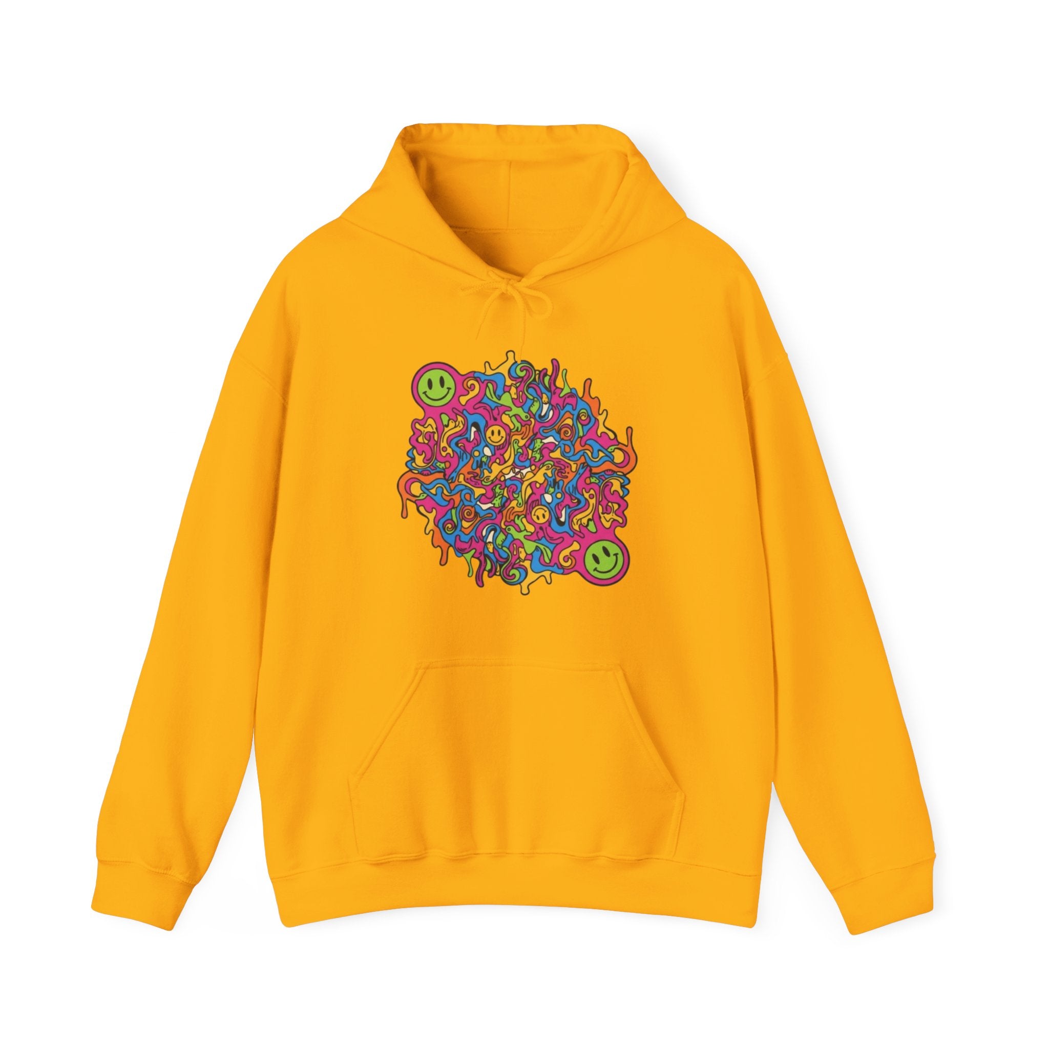 Psychedelic Smiley Hoodie — Colorful Drip Alien Art Pullover