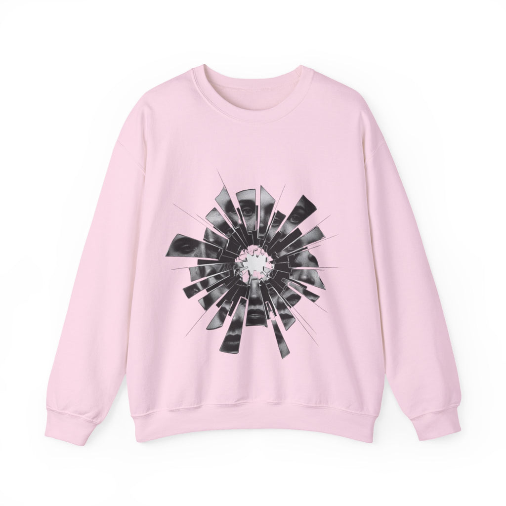Broken Glass Flower Crewneck Sweatshirt — Monochrome Shattered Floral Graphic