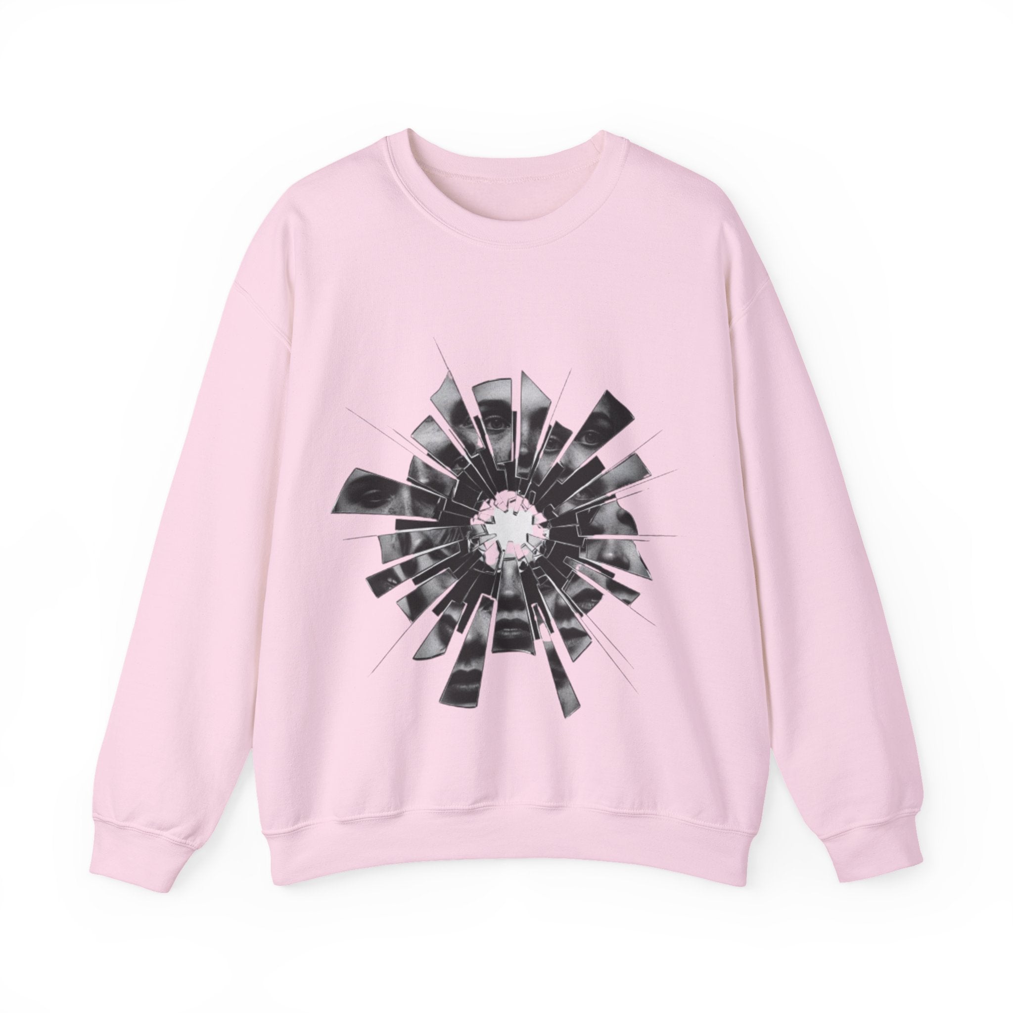 Broken Glass Flower Crewneck Sweatshirt — Monochrome Shattered Floral Graphic