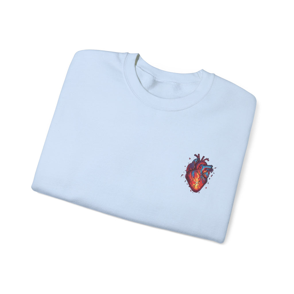 Ember Heart Crewneck Sweatshirt — Small Flaming Anatomical Heart Graphic