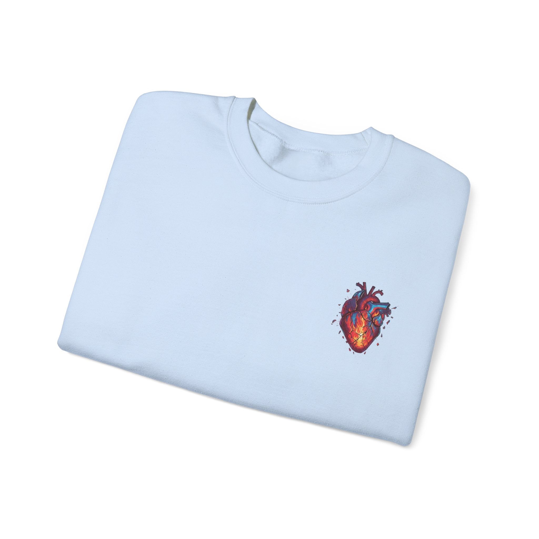 Ember Heart Crewneck Sweatshirt — Small Flaming Anatomical Heart Graphic