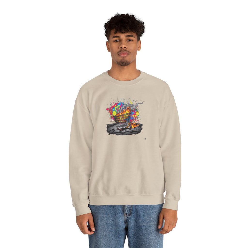 Crewneck Sweatshirt — Colorful Burning Ship Graphic