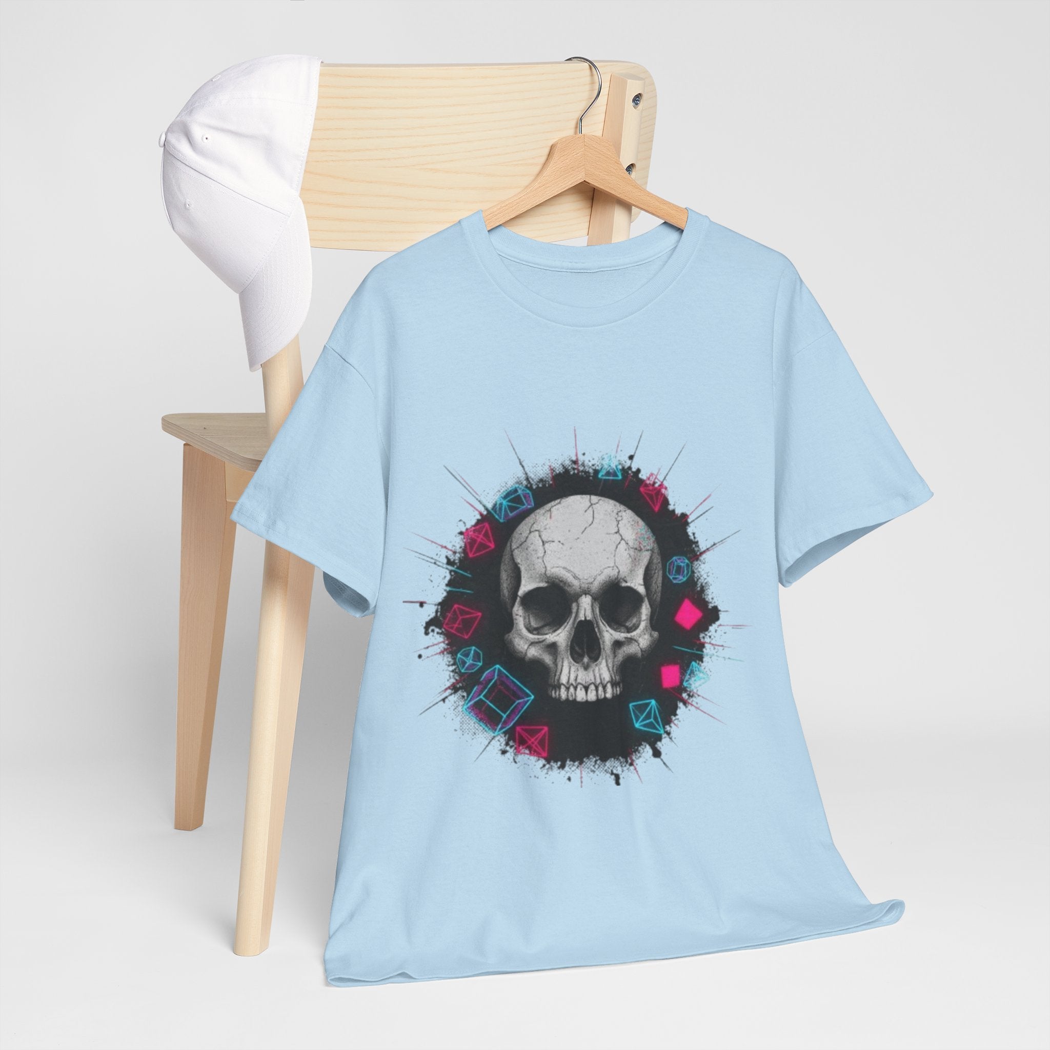 Skull Splash Graphic Tee — Neon Roses & Dice Skull T-Shirt