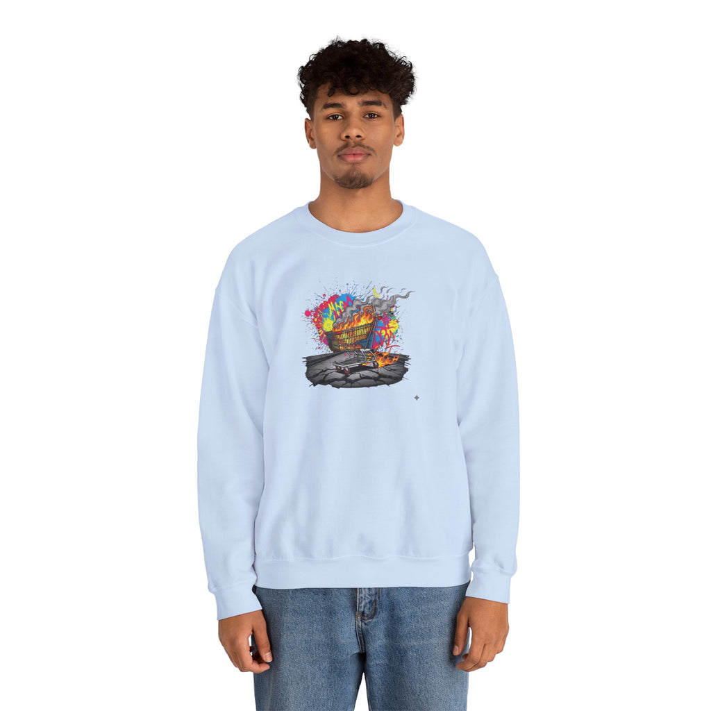 Crewneck Sweatshirt — Colorful Burning Ship Graphic