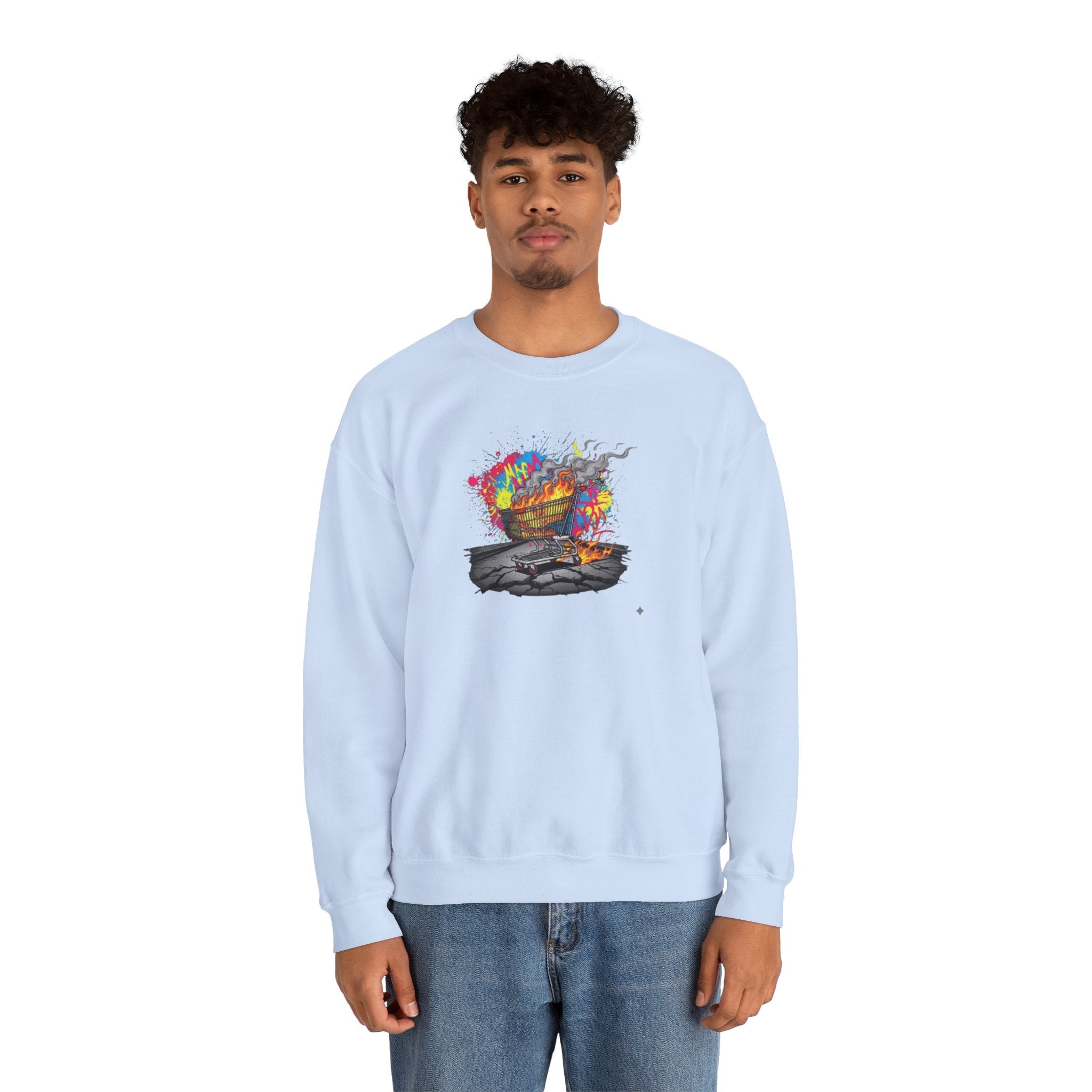 Crewneck Sweatshirt — Colorful Burning Ship Graphic