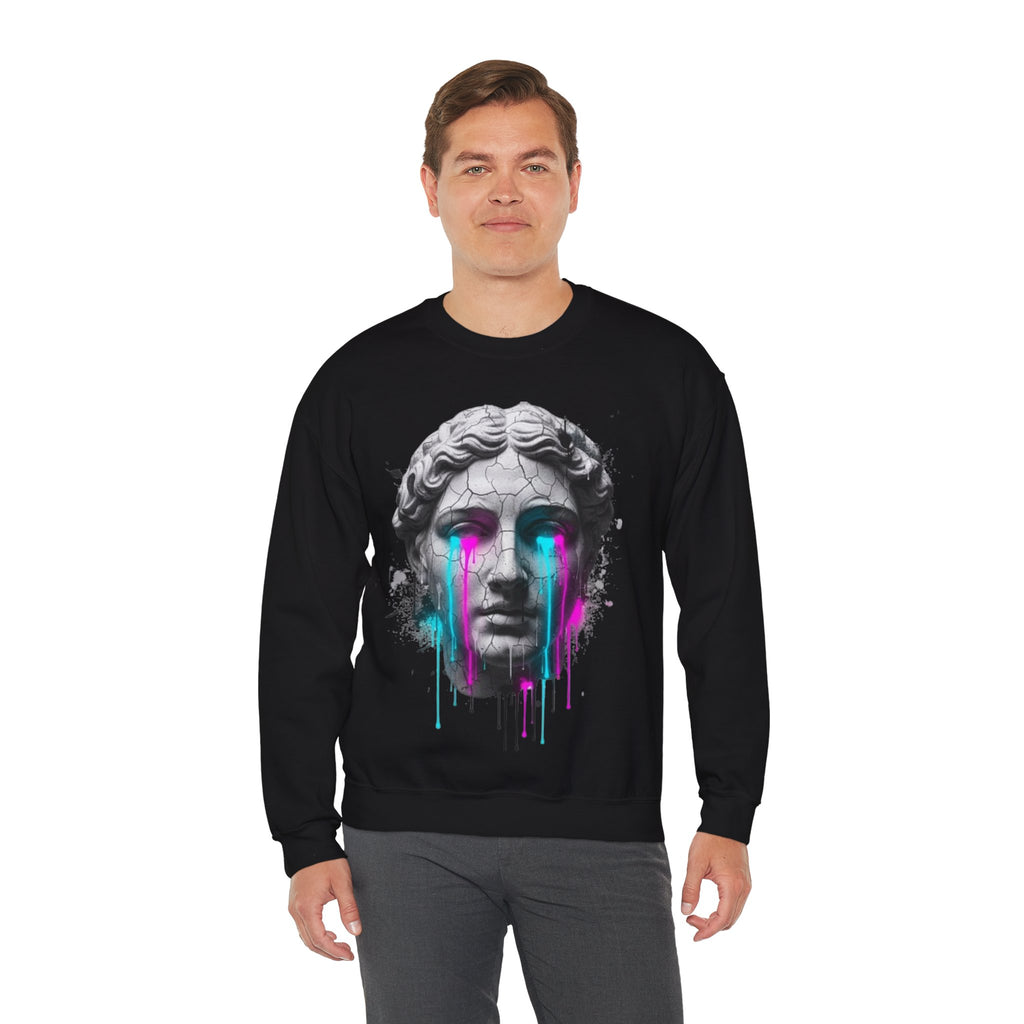 Statue Head Crewneck Sweatshirt — Neon Drip Greek Bust Graphic