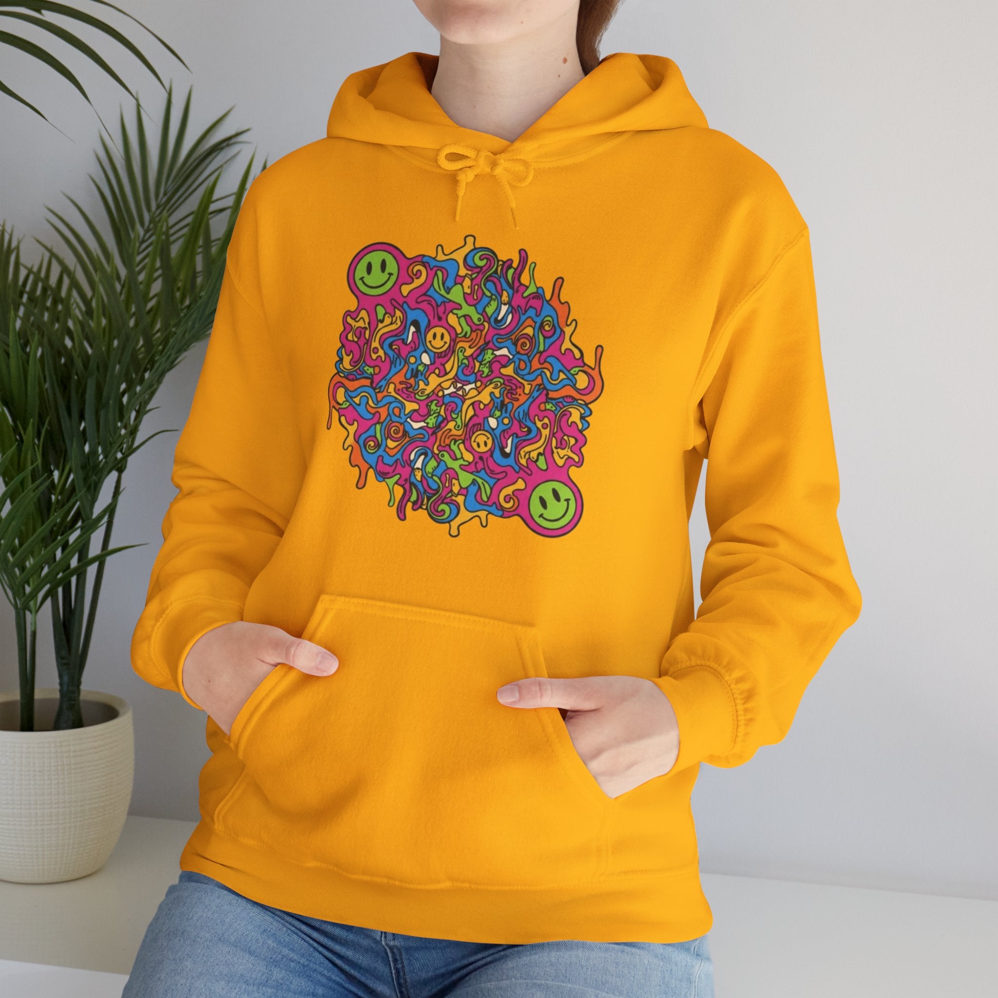 Psychedelic Smiley Hoodie — Colorful Drip Alien Art Pullover