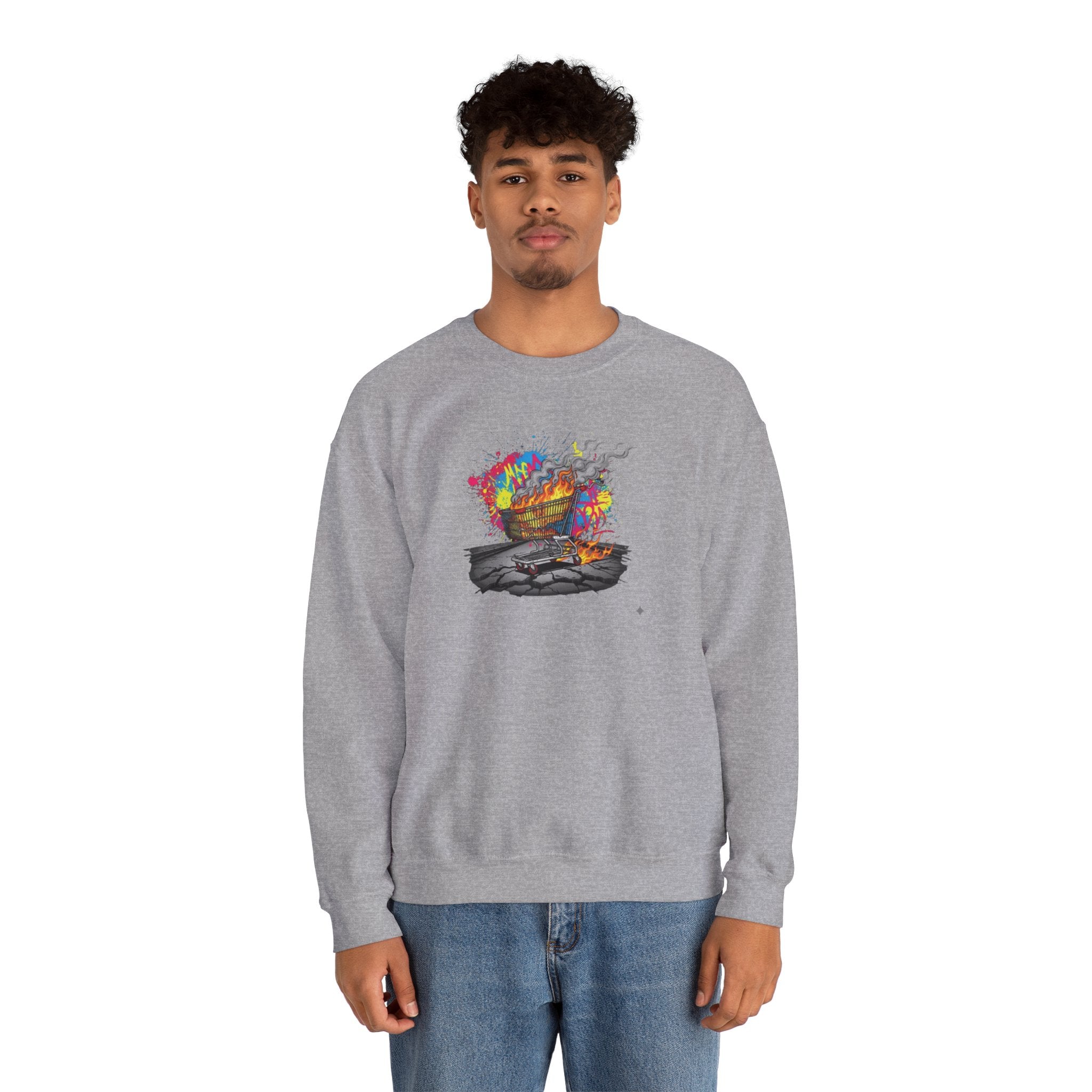 Crewneck Sweatshirt — Colorful Burning Ship Graphic