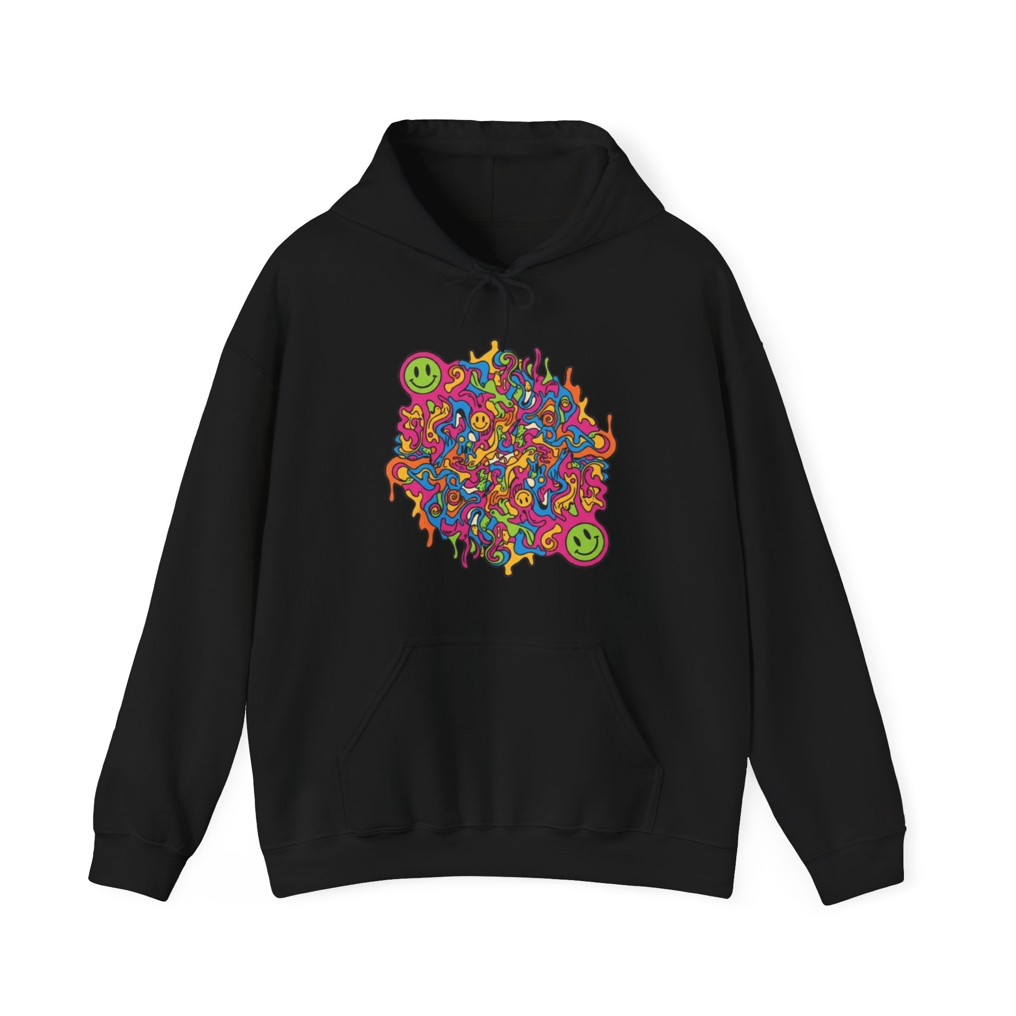 Psychedelic Smiley Hoodie — Colorful Drip Alien Art Pullover