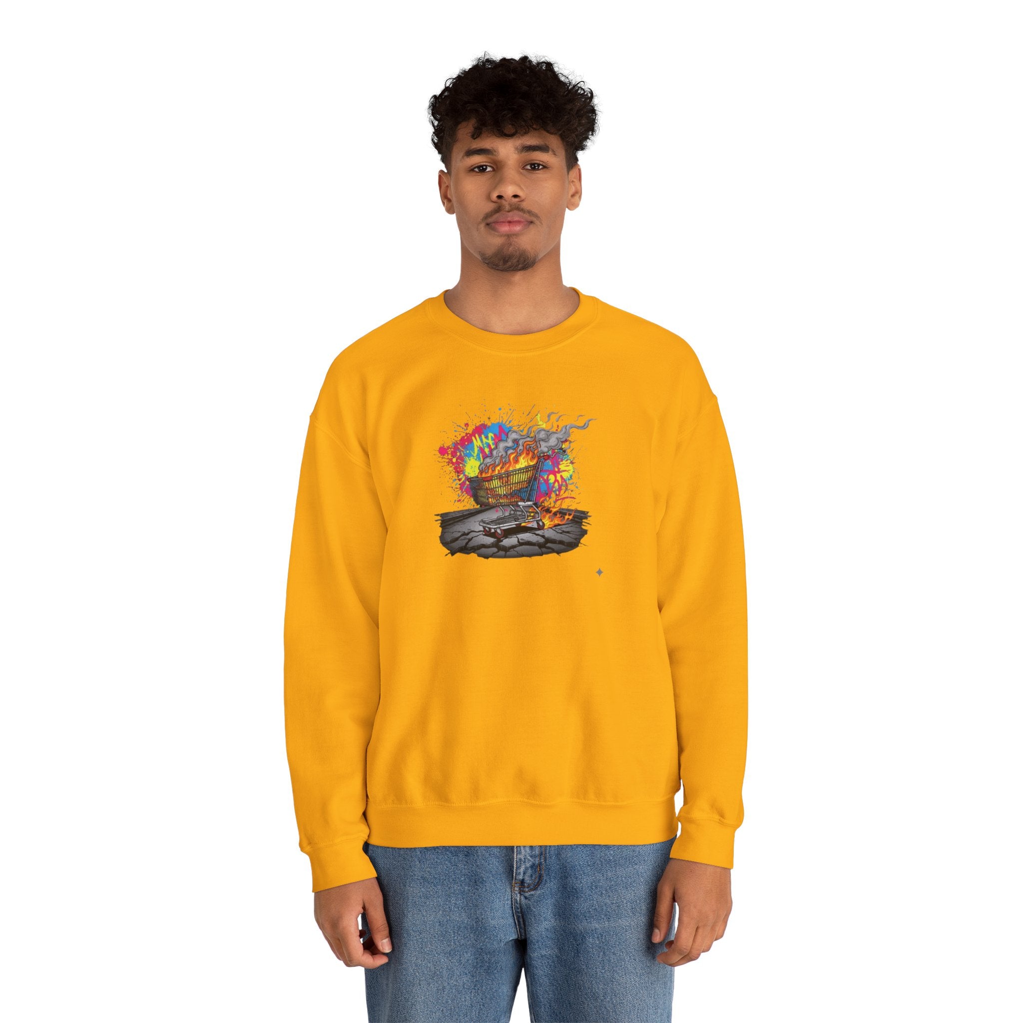 Crewneck Sweatshirt — Colorful Burning Ship Graphic