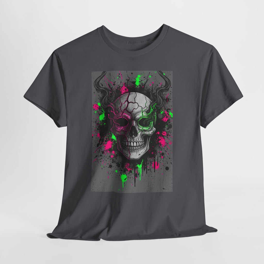 Skull Graffiti T‑Shirt — Neon Green & Pink Drip Skull Tee