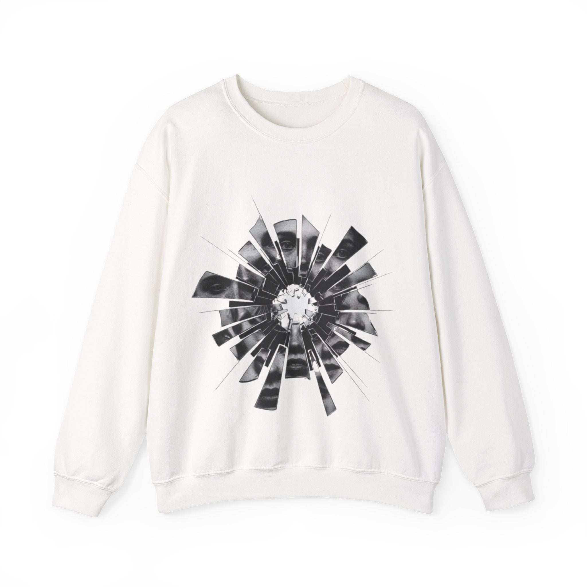 Broken Glass Flower Crewneck Sweatshirt — Monochrome Shattered Floral Graphic