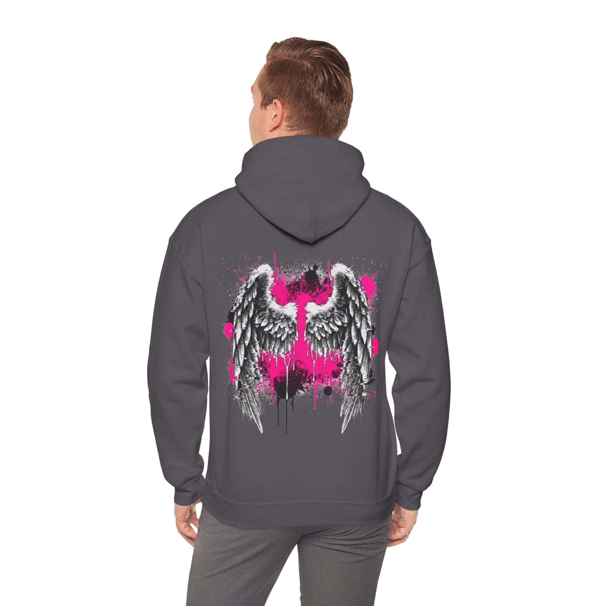 Angel Wings Hoodie — Grunge Pink Spray Paint Graphic Pullover
