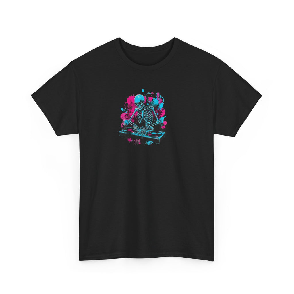 Neon Skeleton Synthwave Tee — Retro Vaporwave Skull Graphic T-Shirt