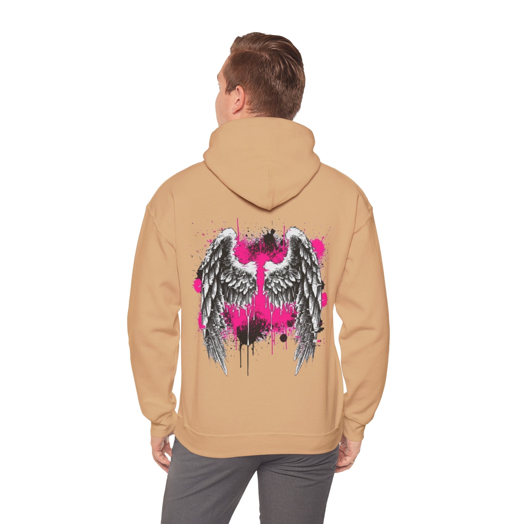 Angel Wings Hoodie — Grunge Pink Spray Paint Graphic Pullover