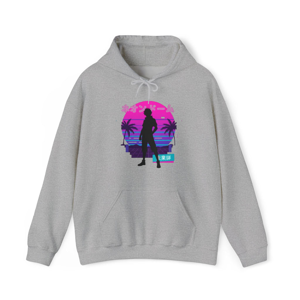 Retro Vaporwave Hoodie — Neon Sunset Silhouette