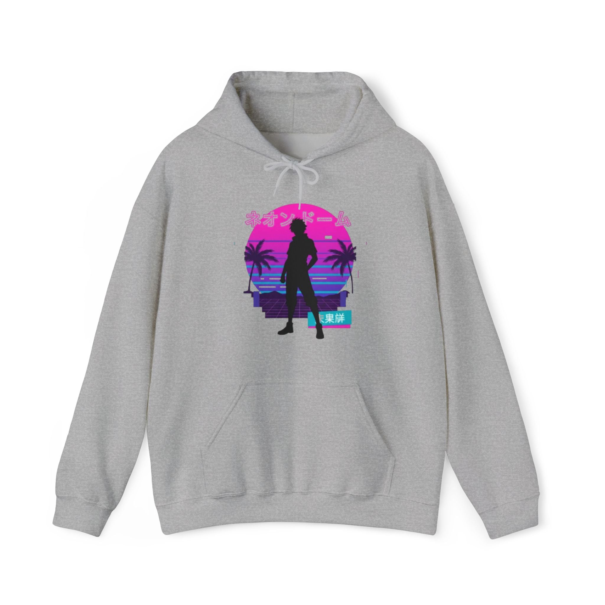 Retro Vaporwave Hoodie — Neon Sunset Silhouette