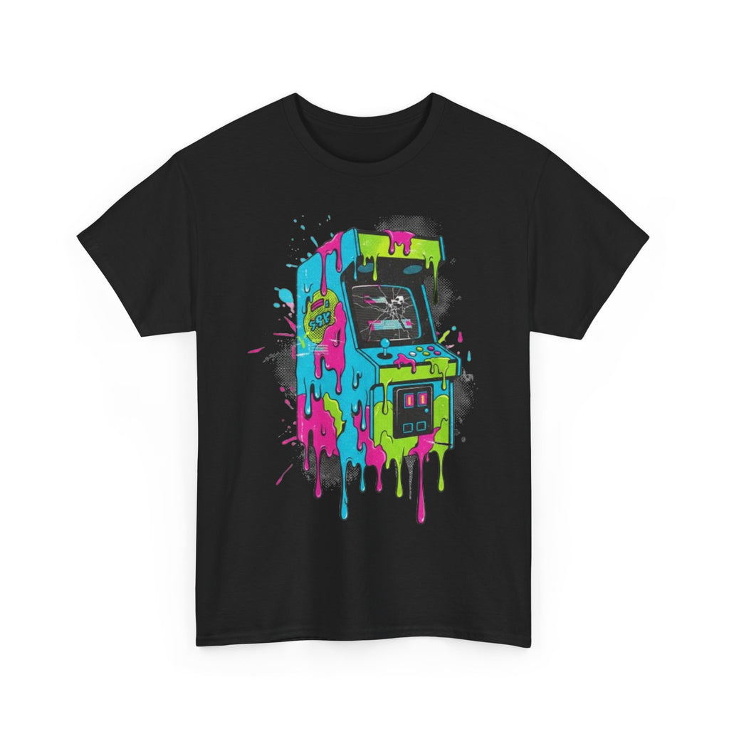 Arcade Machine Drip T-Shirt — Neon Retro Gaming Graphic Tee