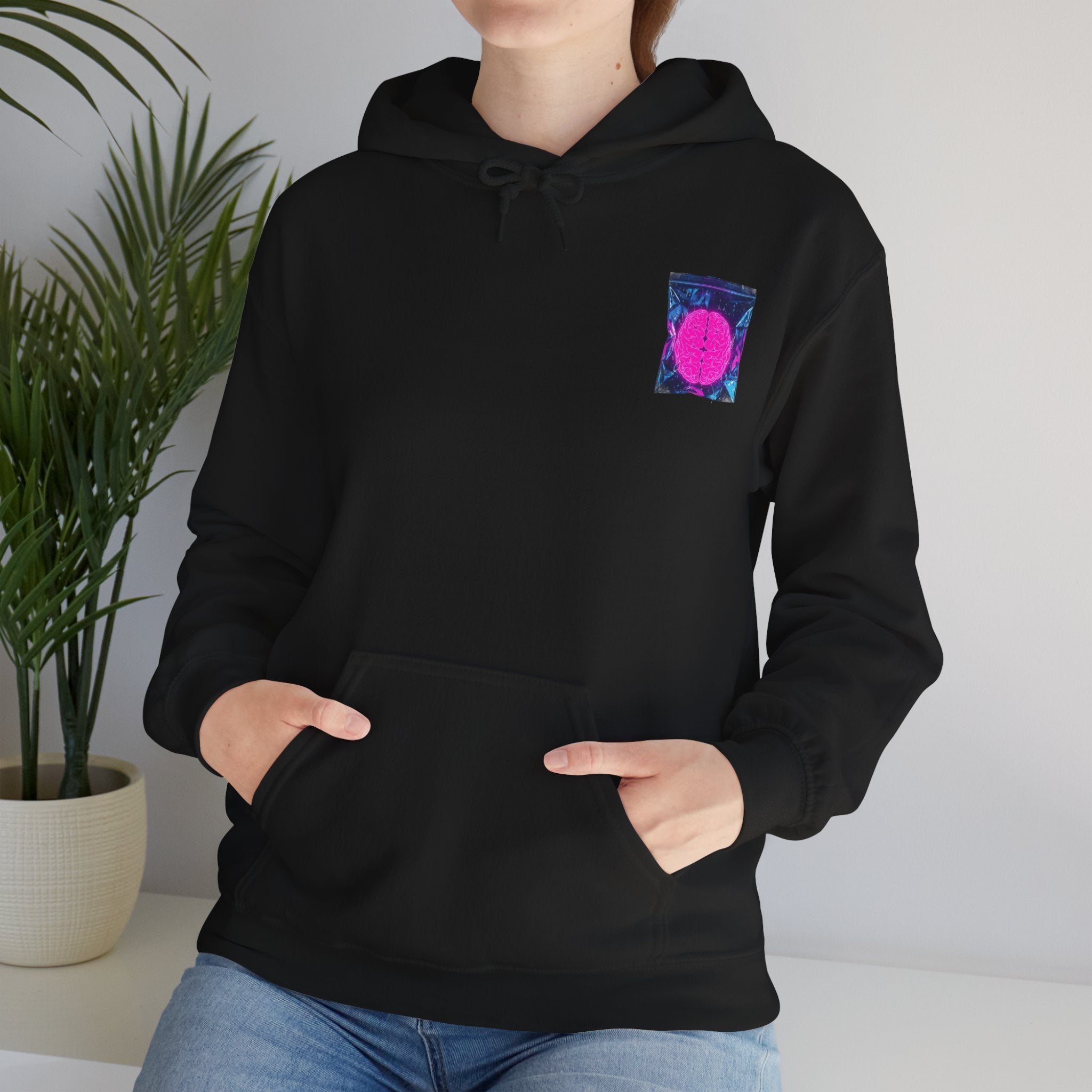 Hoodie — Retro Neon Moon Graphic Chest Pocket Sweatshirt