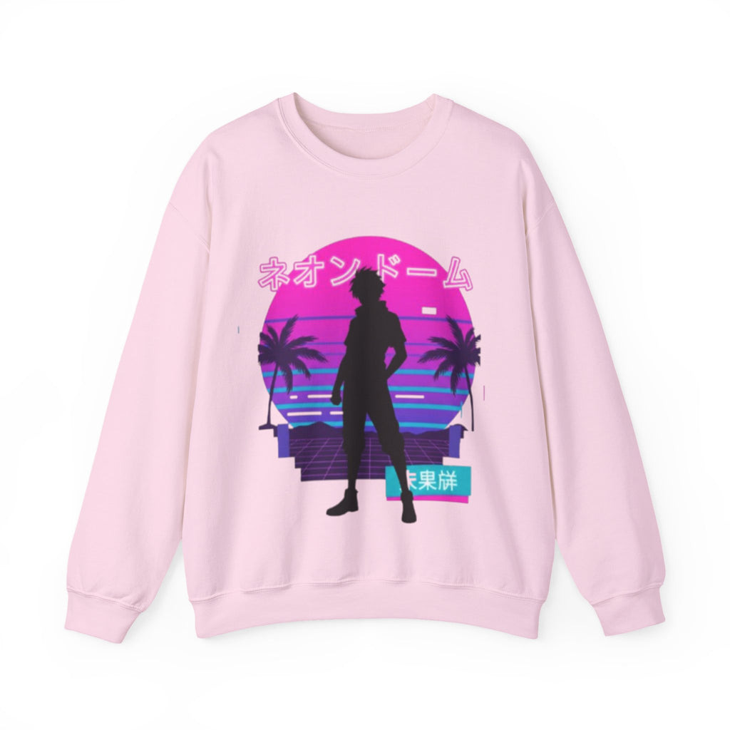 Vaporwave Neon Dome Crewneck Sweatshirt — Japanese Sunset Silhouette