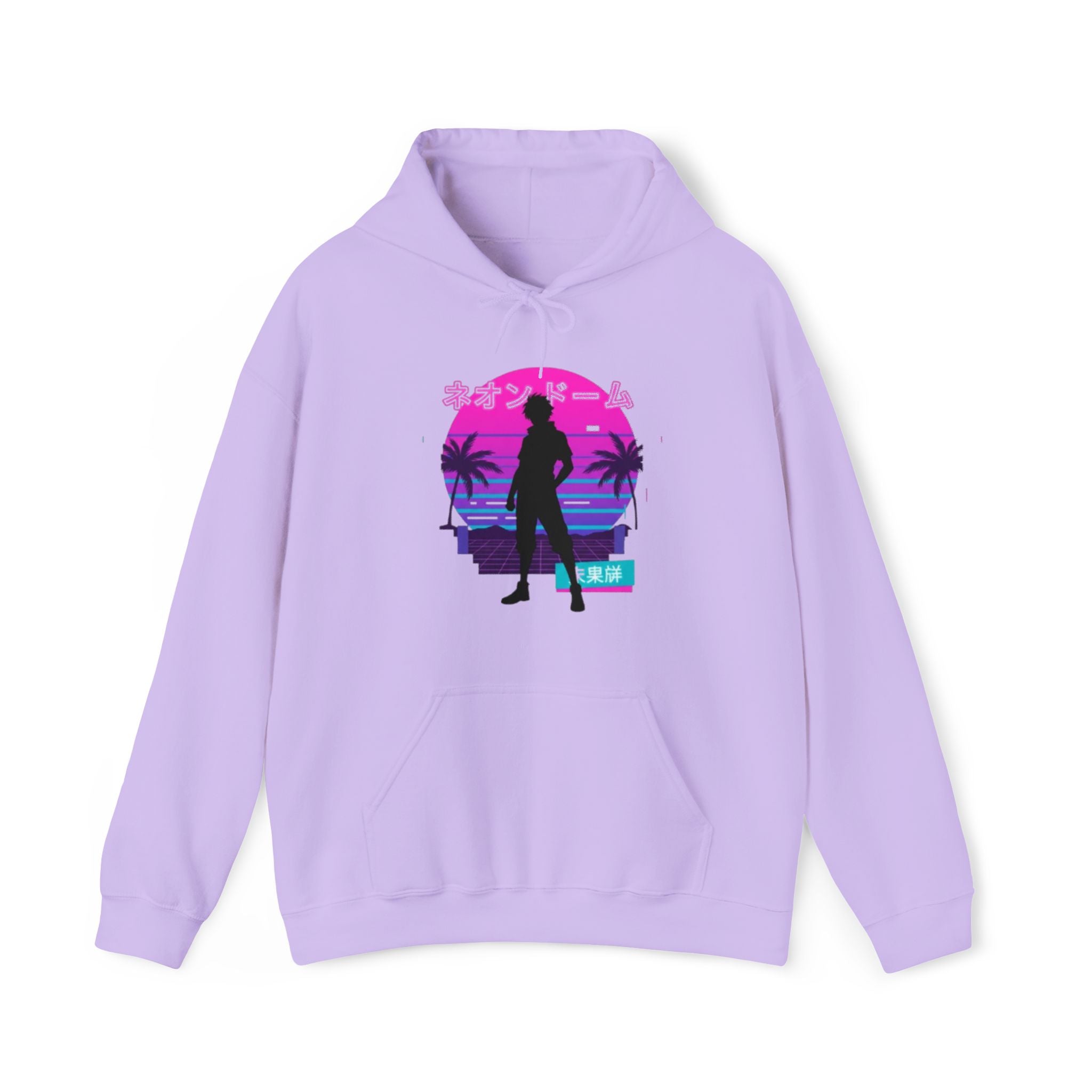 Retro Vaporwave Hoodie — Neon Sunset Silhouette